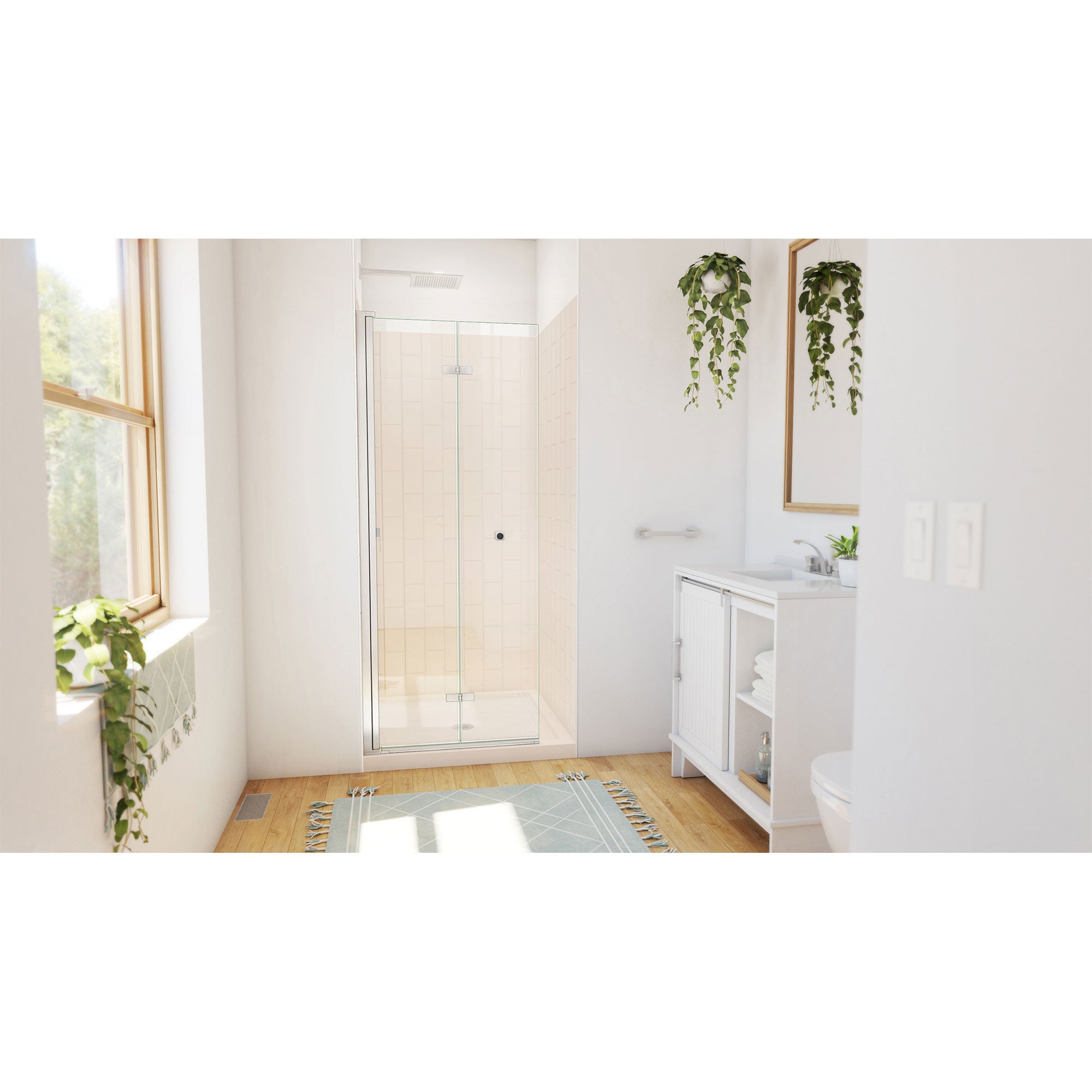 DreamLine Aqua-Q Fold 32 inch D x 32 inch W x 78 3/4 inch H Frameless Bi-fold Shower Door, Shower Base, and Wall Kit