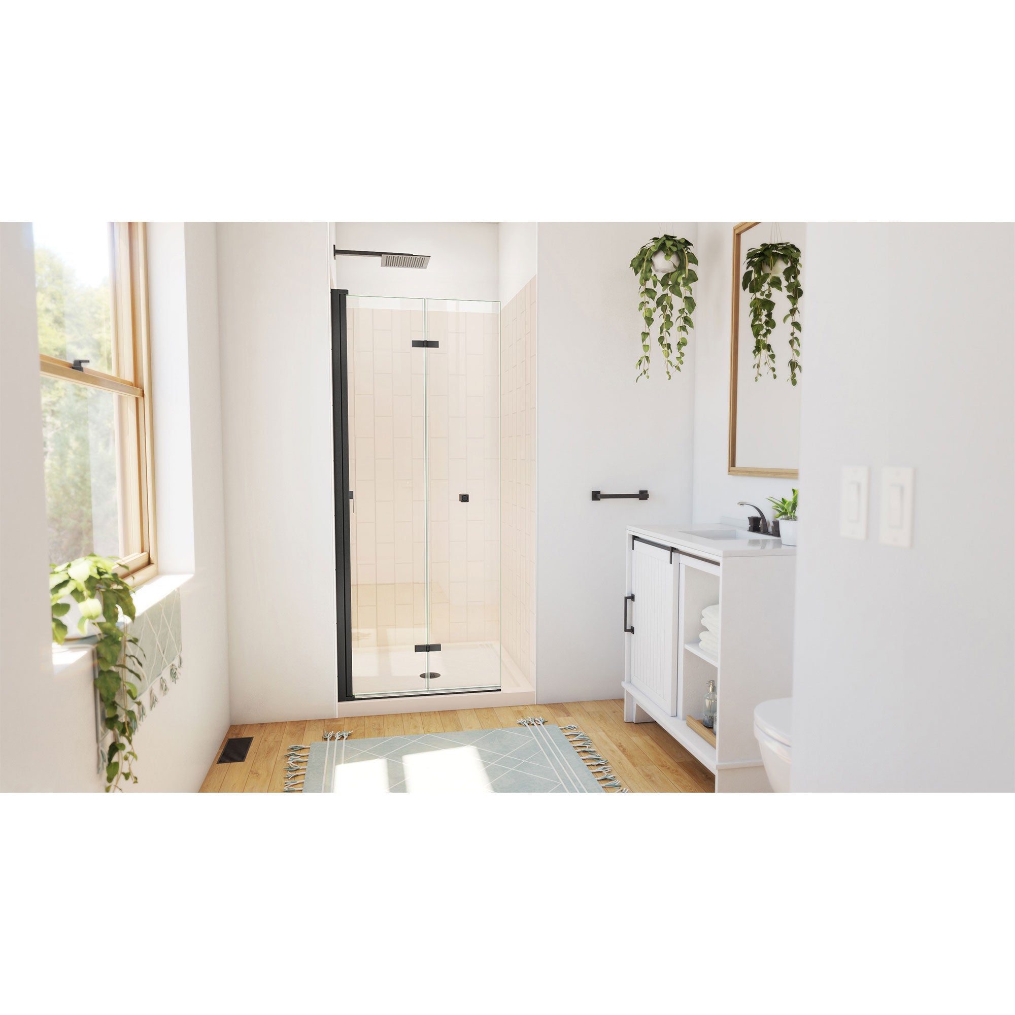 DreamLine Aqua-Q Fold 32 inch D x 32 inch W x 78 3/4 inch H Frameless Bi-fold Shower Door, Shower Base, and Wall Kit