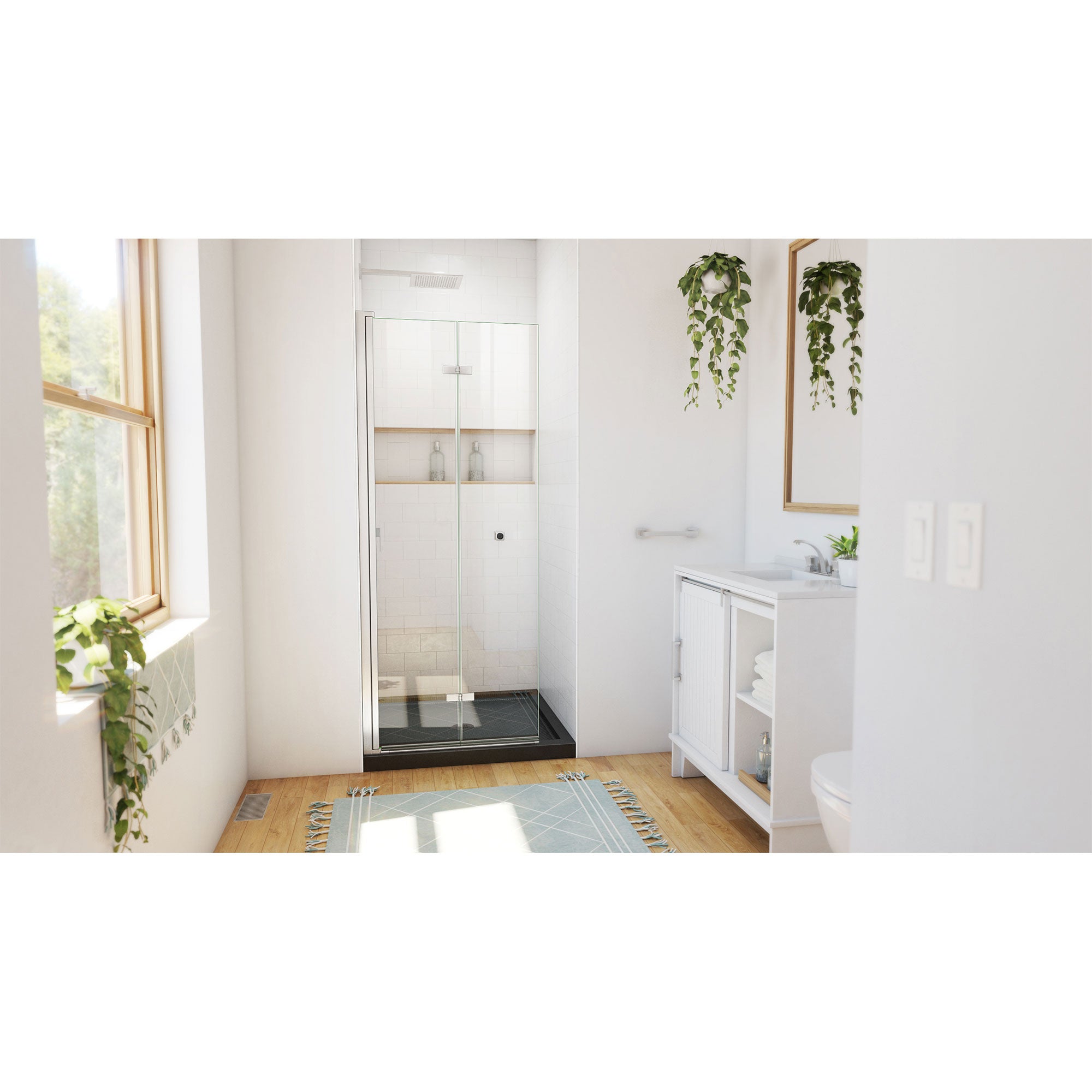DreamLine Aqua-Q Fold 36 inch D x 36 inch W x 74 3/4 inch H Frameless Bi-fold Shower Door  with Center Drain Shower Base Kit