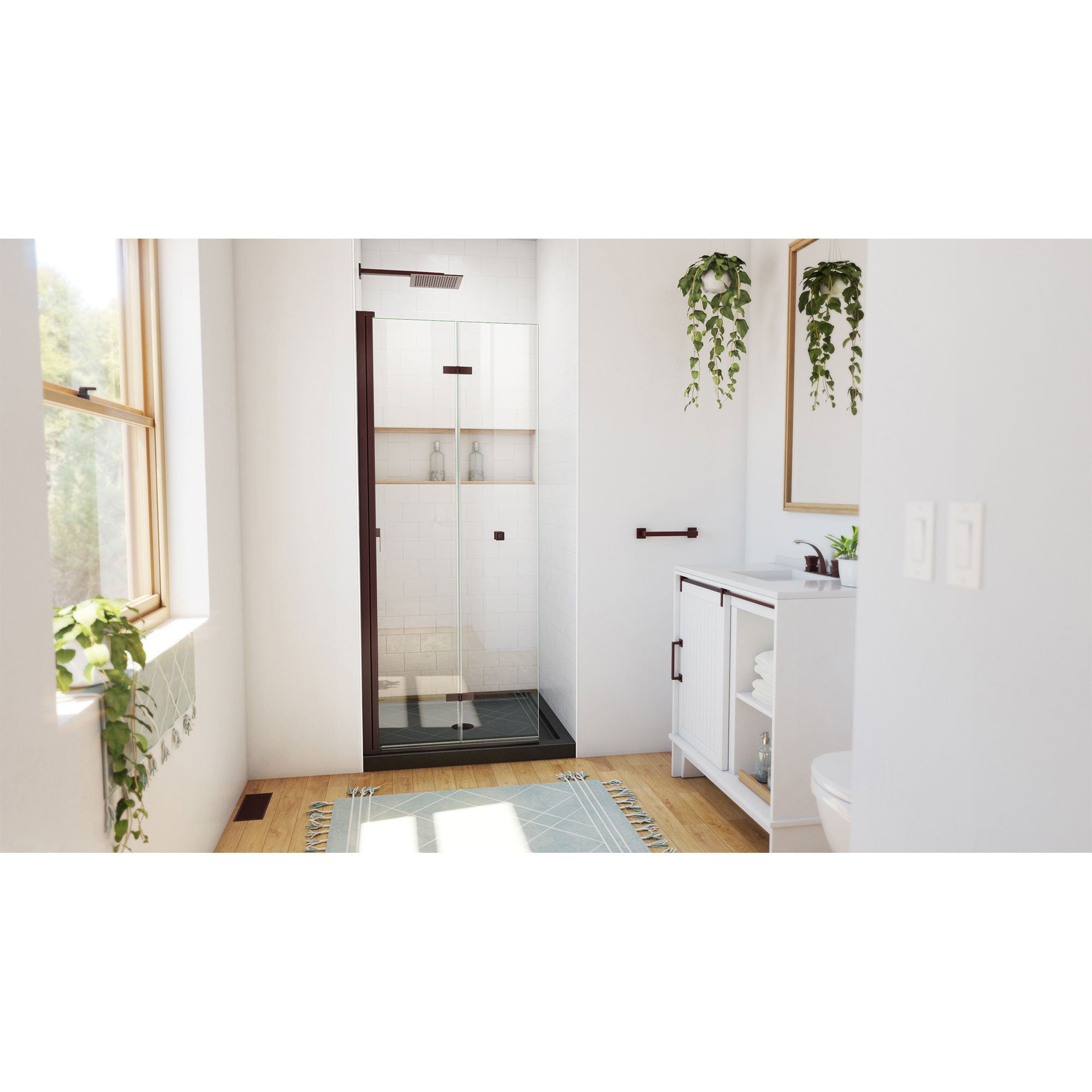 DreamLine Aqua-Q Fold 36 inch D x 36 inch W x 74 3/4 inch H Frameless Bi-fold Shower Door  with Center Drain Shower Base Kit