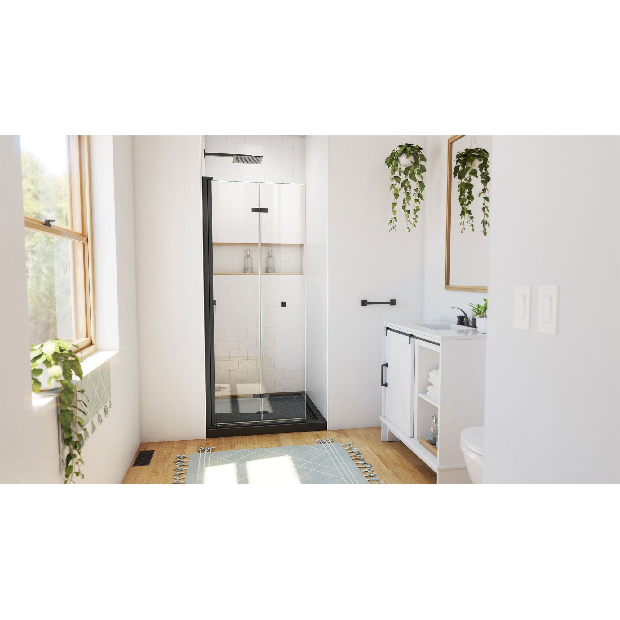 DreamLine Aqua-Q Fold 36 inch D x 36 inch W x 74 3/4 inch H Frameless Bi-fold Shower Door  with Center Drain Shower Base Kit