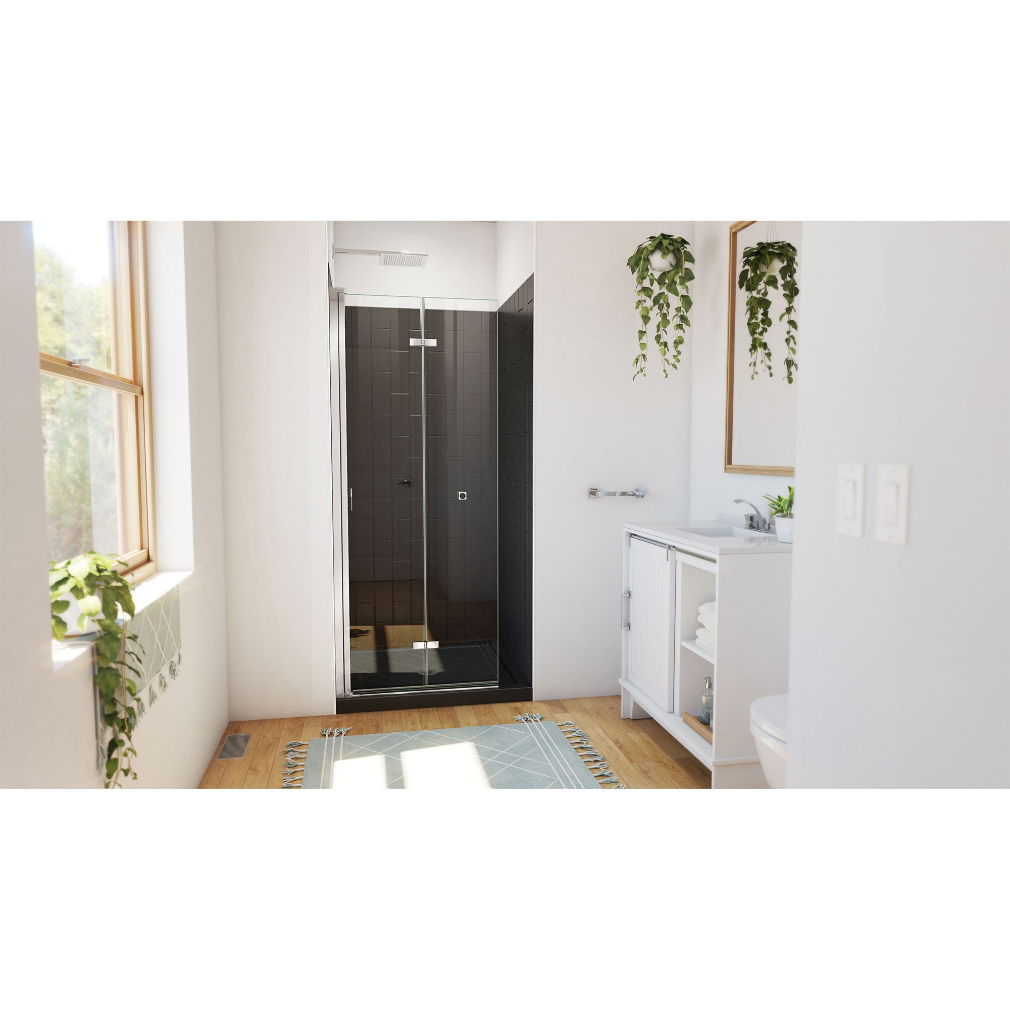 DreamLine Aqua-Q Fold 32 inch D x 32 inch W x 78 3/4 inch H Frameless Bi-fold Shower Door, Shower Base, and Wall Kit