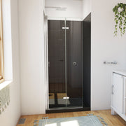 DreamLine Aqua-Q Fold 32 inch D x 32 inch W x 78 3/4 inch H Frameless Bi-fold Shower Door, Shower Base, and Wall Kit