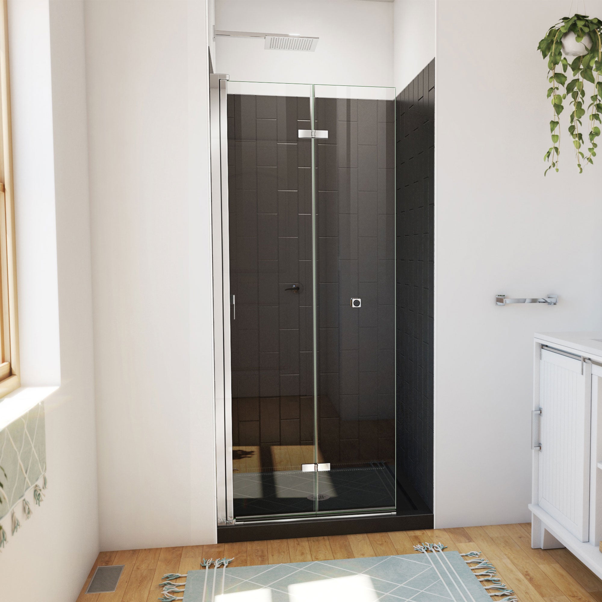 DreamLine Aqua-Q Fold 32 inch D x 32 inch W x 78 3/4 inch H Frameless Bi-fold Shower Door, Shower Base, and Wall Kit