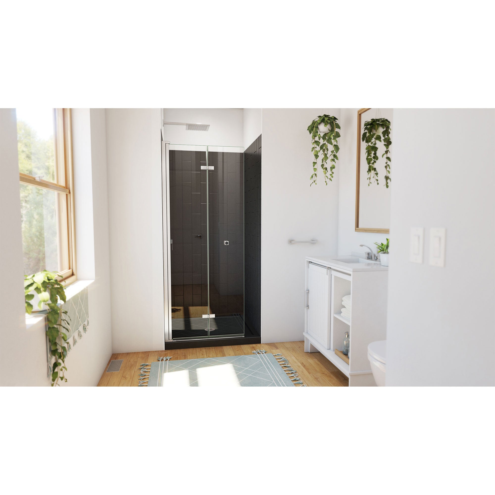 DreamLine Aqua-Q Fold 32 inch D x 32 inch W x 78 3/4 inch H Frameless Bi-fold Shower Door, Shower Base, and Wall Kit