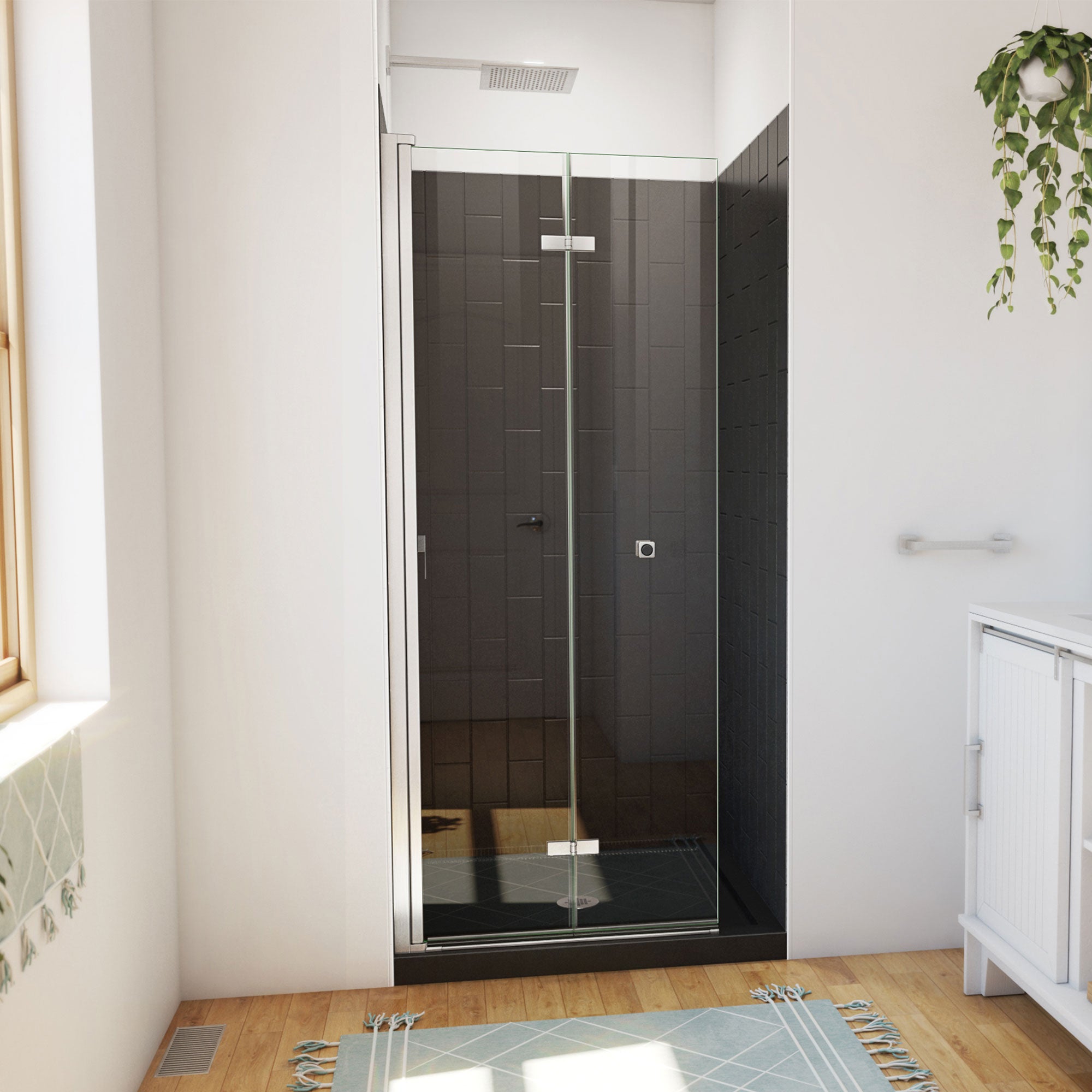 DreamLine Aqua-Q Fold 32 inch D x 32 inch W x 78 3/4 inch H Frameless Bi-fold Shower Door, Shower Base, and Wall Kit