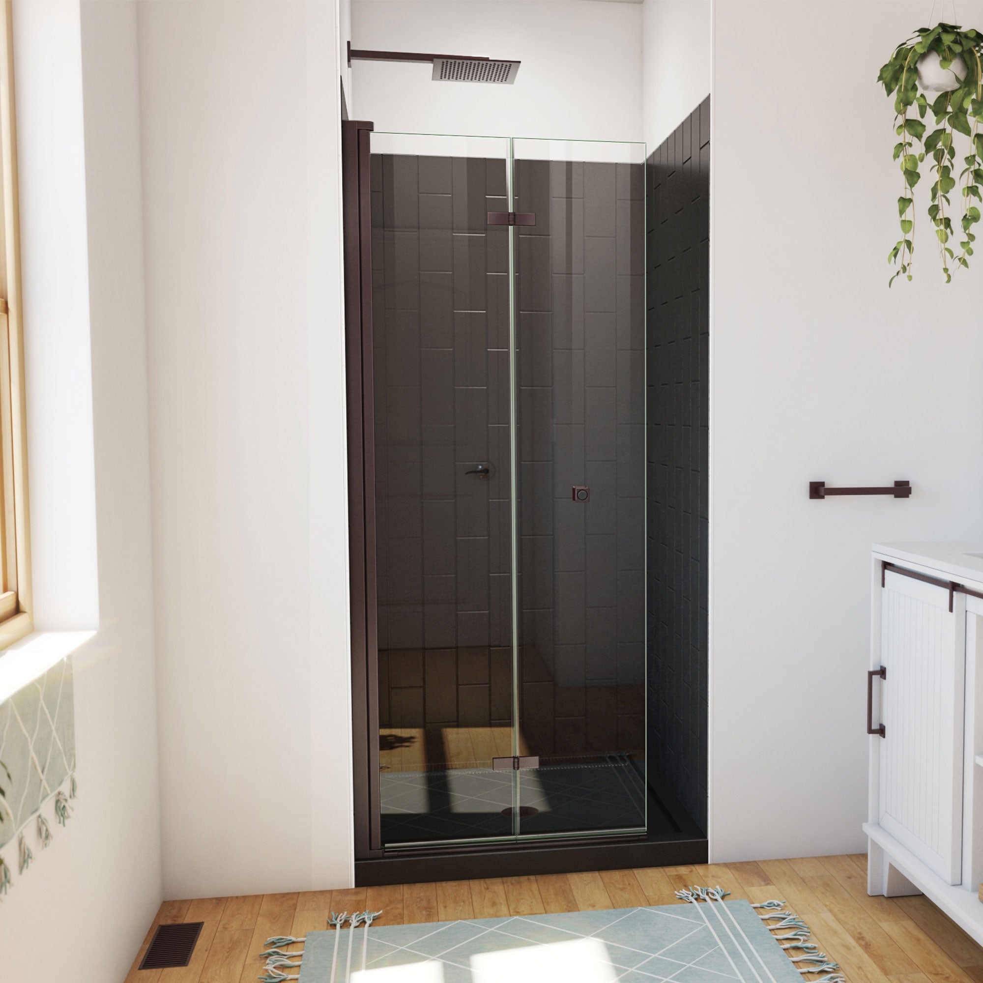 DreamLine Aqua-Q Fold 32 inch D x 32 inch W x 78 3/4 inch H Frameless Bi-fold Shower Door, Shower Base, and Wall Kit