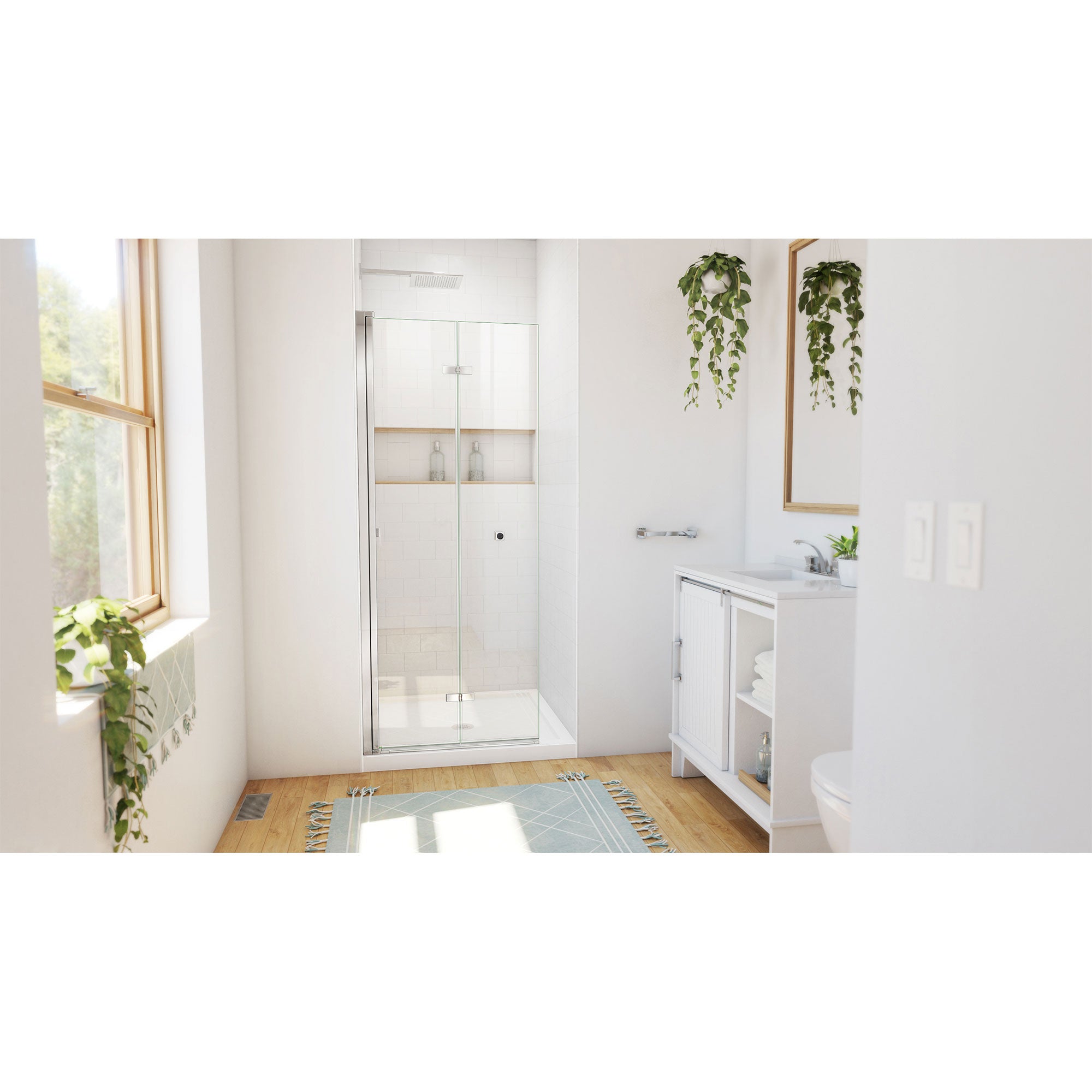 DreamLine Aqua-Q Fold 36 inch D x 36 inch W x 74 3/4 inch H Frameless Bi-fold Shower Door  with Center Drain Shower Base Kit
