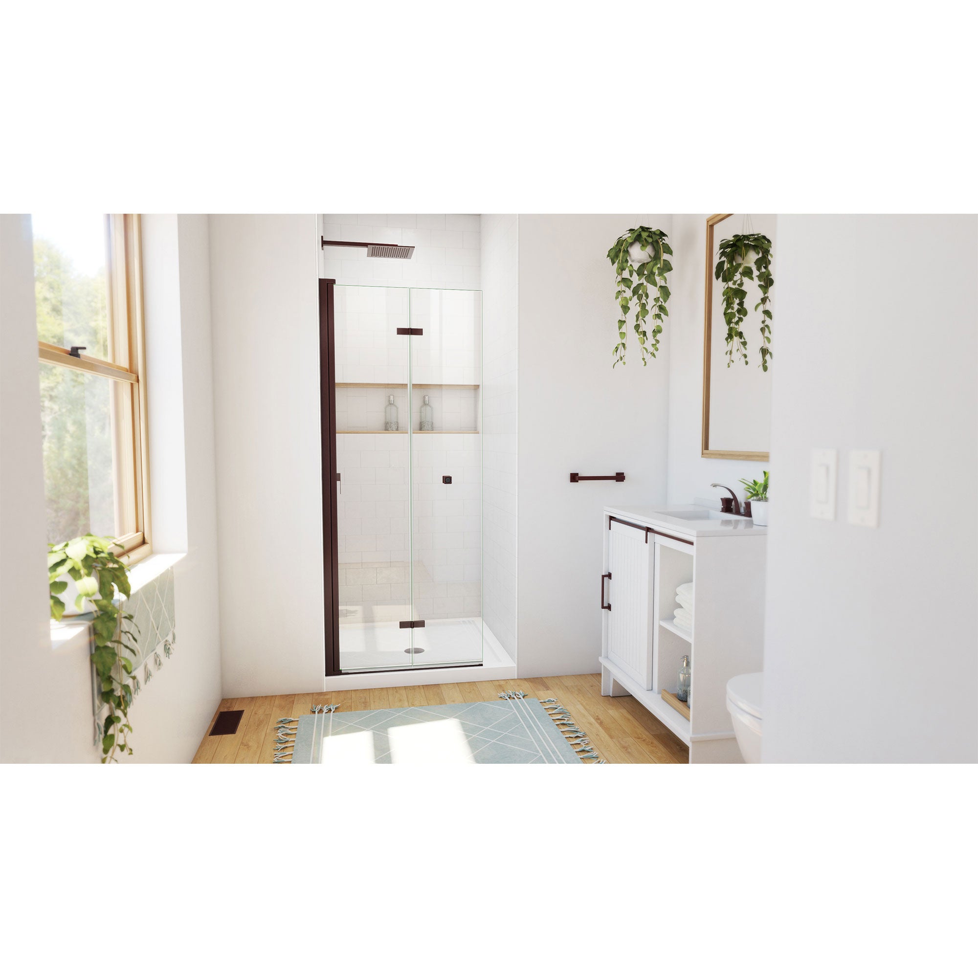 DreamLine Aqua-Q Fold 36 inch D x 36 inch W x 74 3/4 inch H Frameless Bi-fold Shower Door  with Center Drain Shower Base Kit