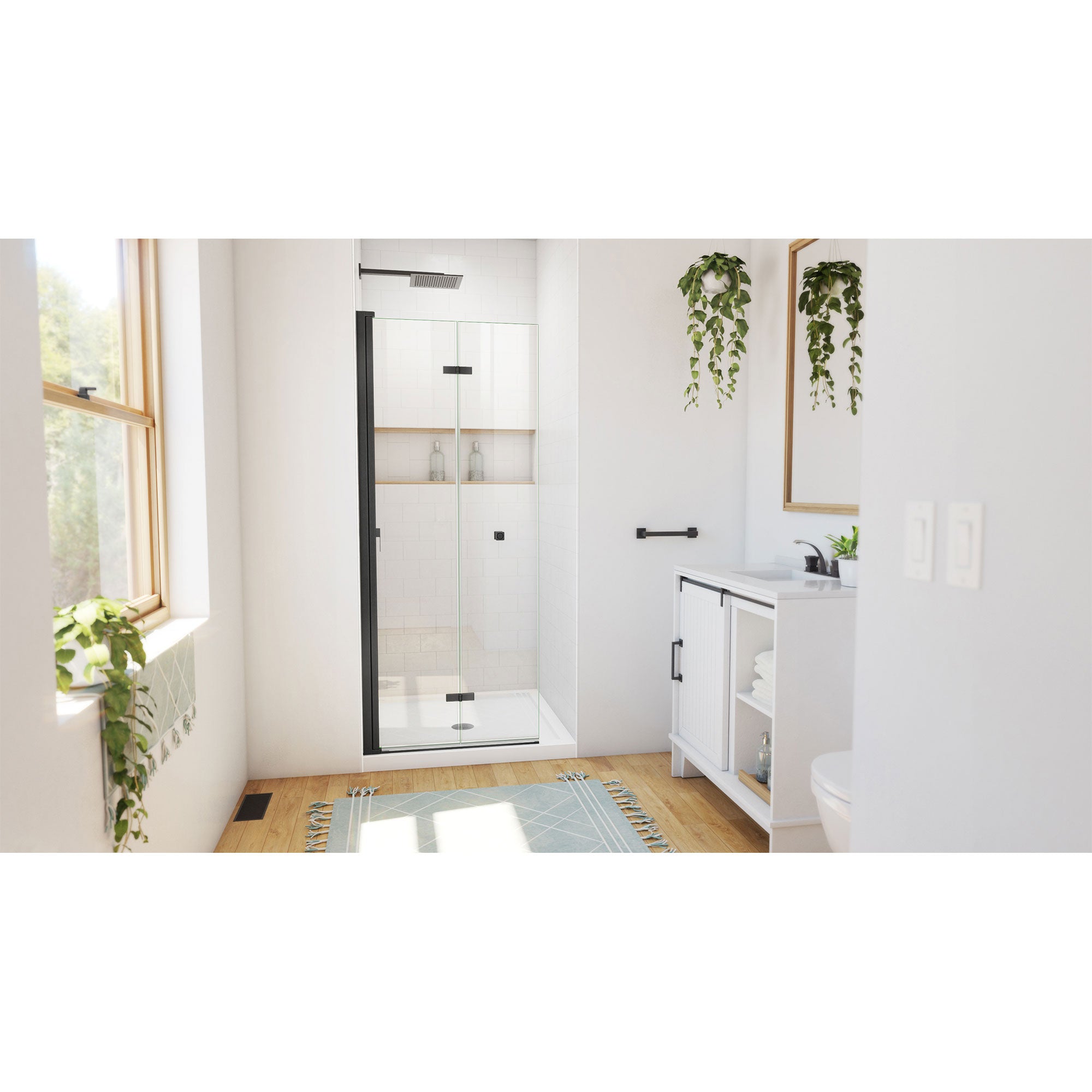 DreamLine Aqua-Q Fold 36 inch D x 36 inch W x 74 3/4 inch H Frameless Bi-fold Shower Door  with Center Drain Shower Base Kit