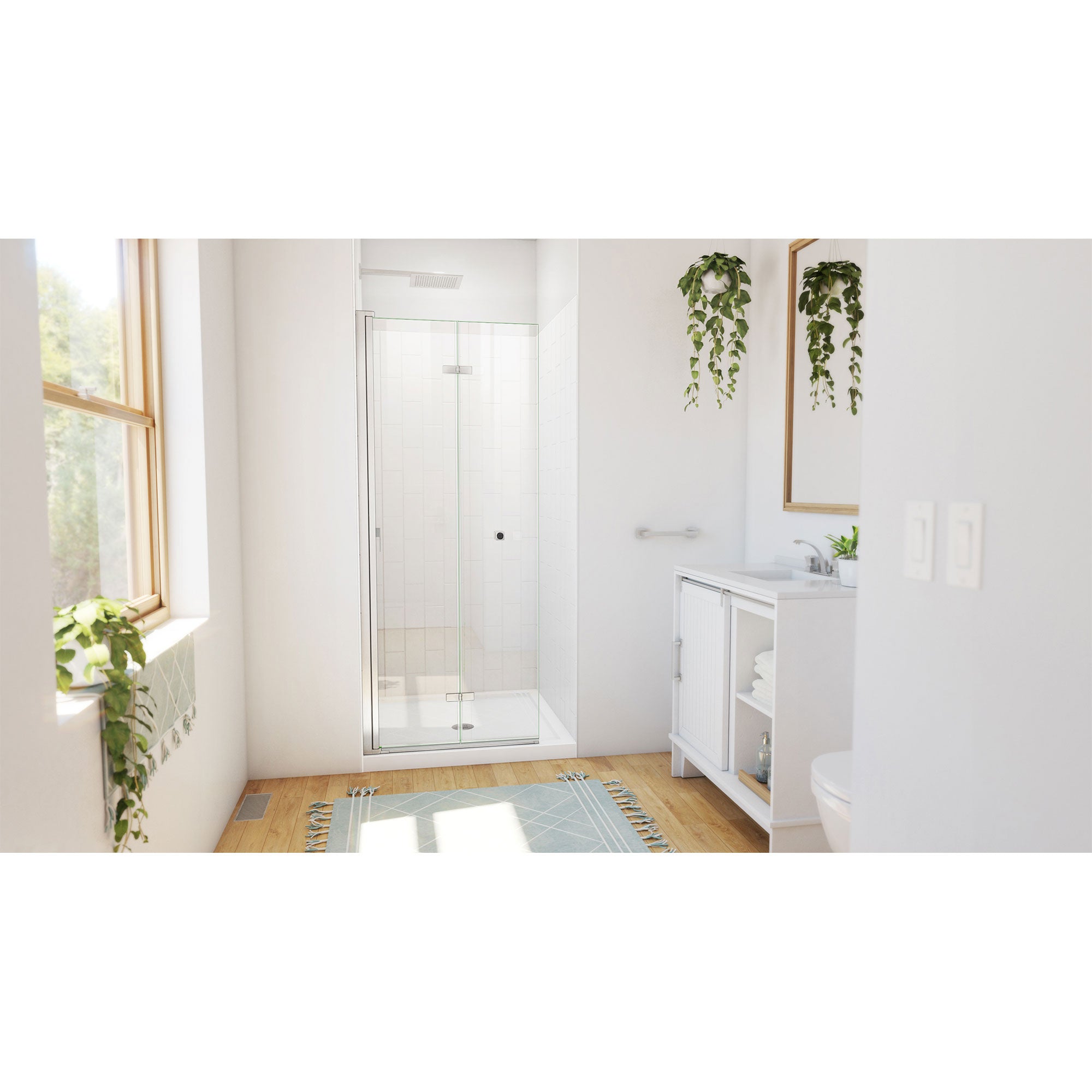 DreamLine Aqua-Q Fold 32 inch D x 32 inch W x 78 3/4 inch H Frameless Bi-fold Shower Door, Shower Base, and Wall Kit