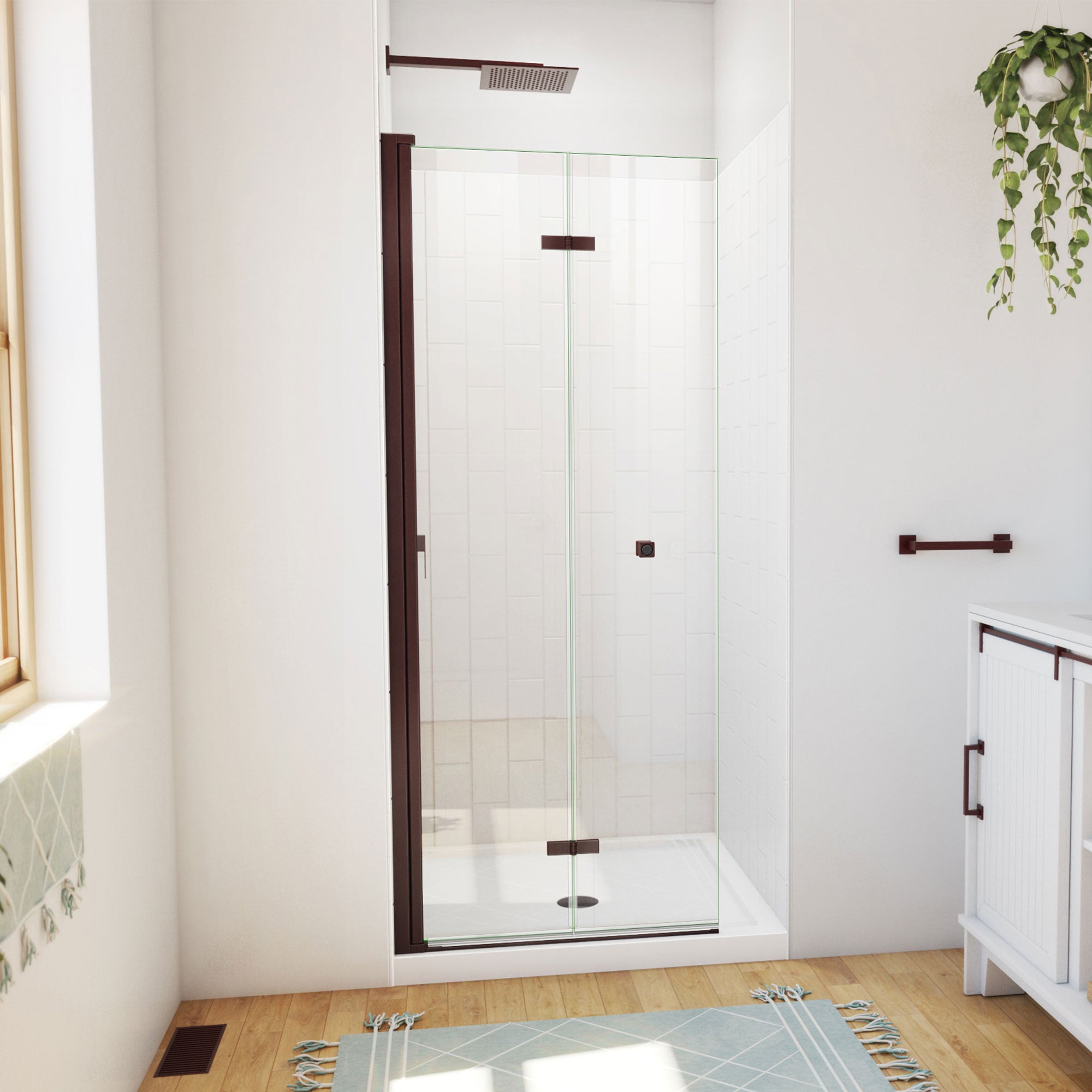 DreamLine Aqua-Q Fold 32 inch D x 32 inch W x 78 3/4 inch H Frameless Bi-fold Shower Door, Shower Base, and Wall Kit