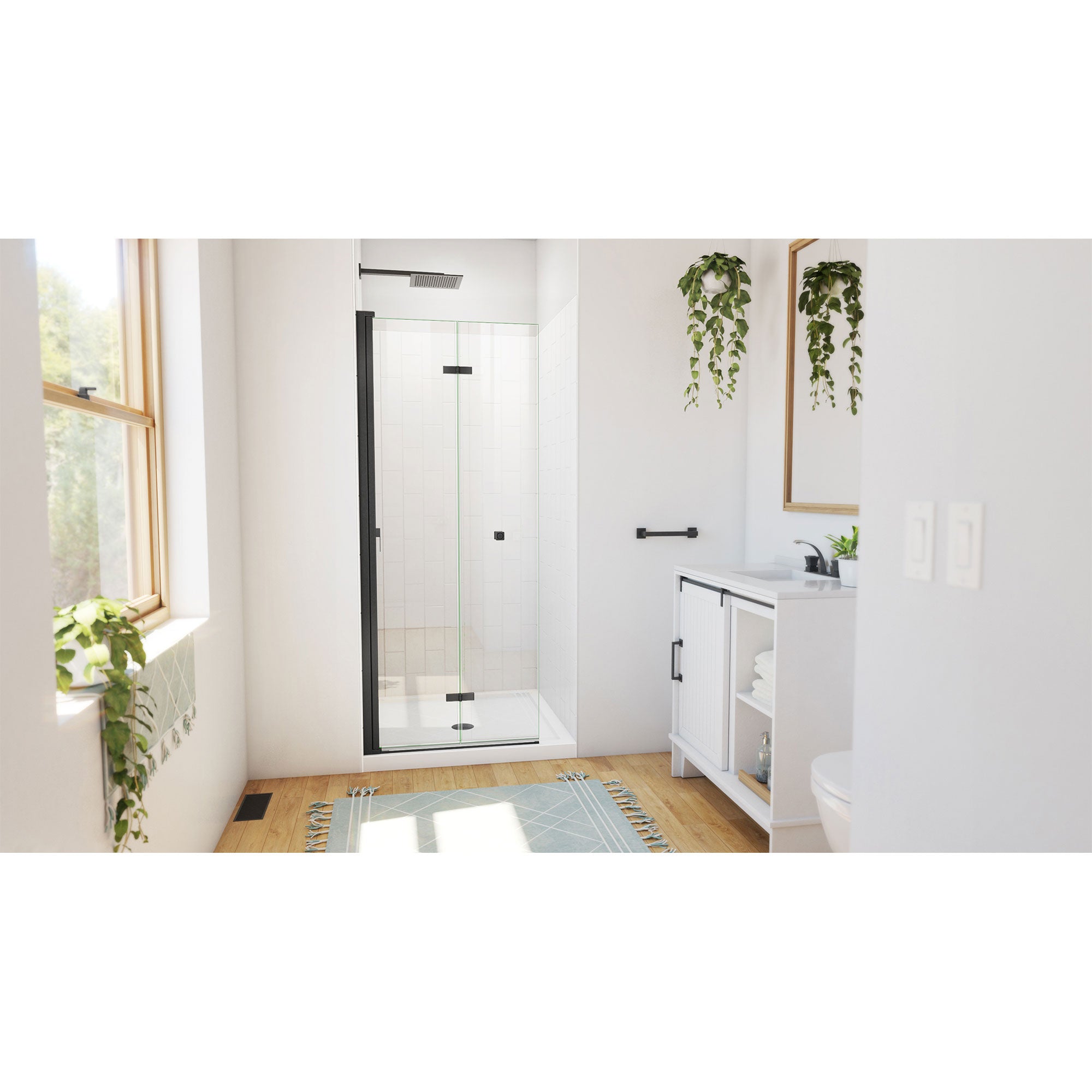 DreamLine Aqua-Q Fold 32 inch D x 32 inch W x 78 3/4 inch H Frameless Bi-fold Shower Door, Shower Base, and Wall Kit