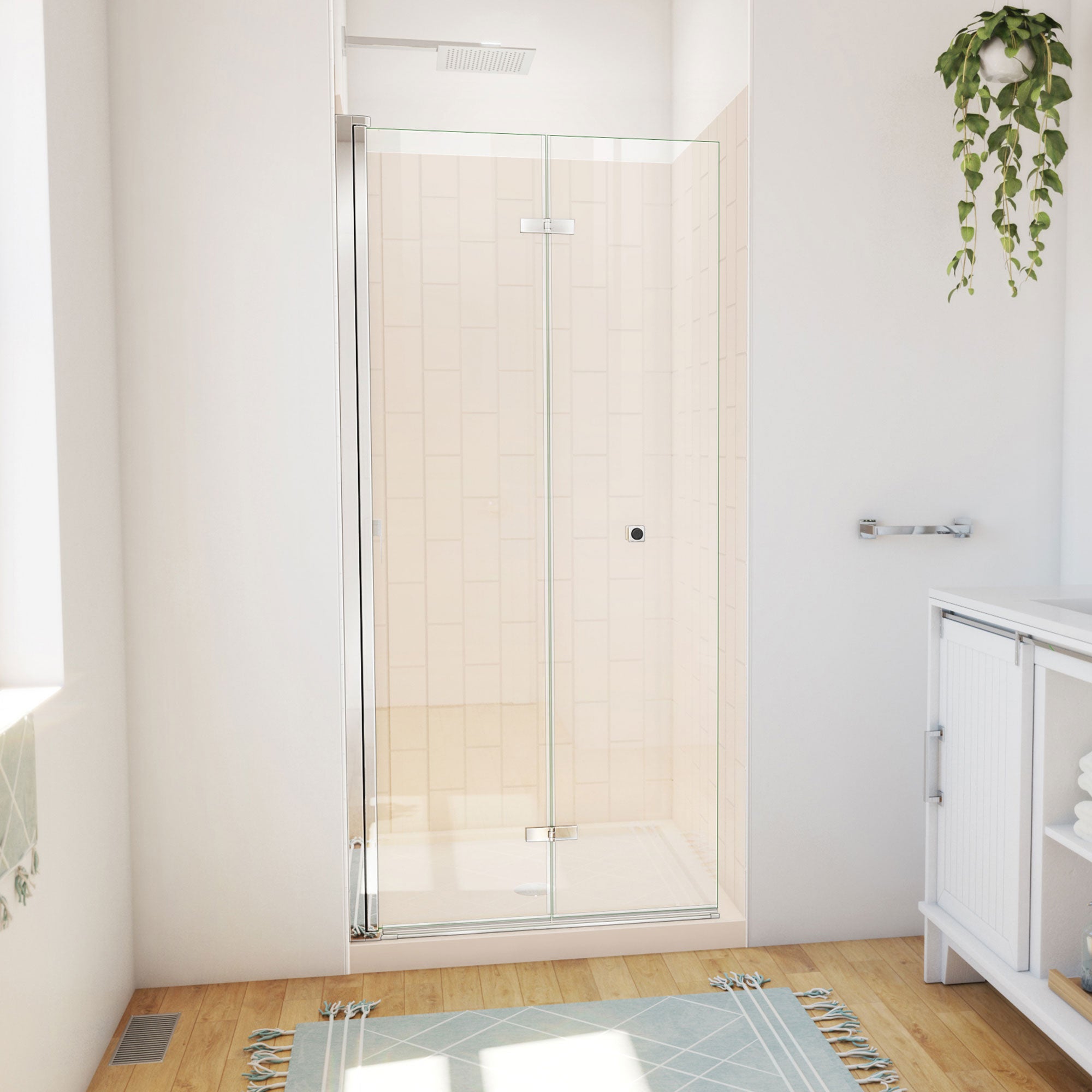DreamLine Aqua-Q Fold 36 inch D x 36 inch W x 78 3/4 inch H Frameless Bi-fold Shower Door, Shower Base, and Wall Kit