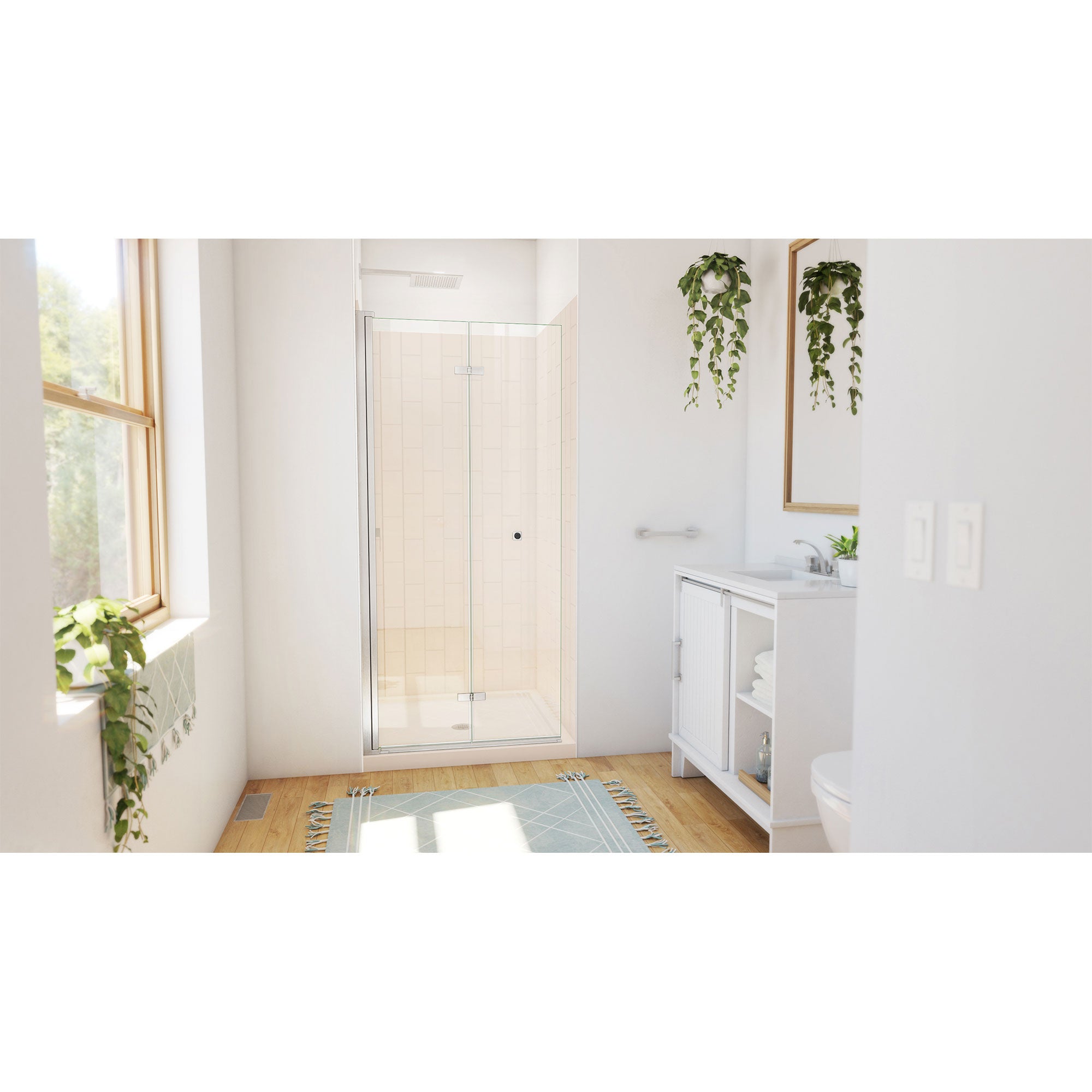 DreamLine Aqua-Q Fold 36 inch D x 36 inch W x 78 3/4 inch H Frameless Bi-fold Shower Door, Shower Base, and Wall Kit