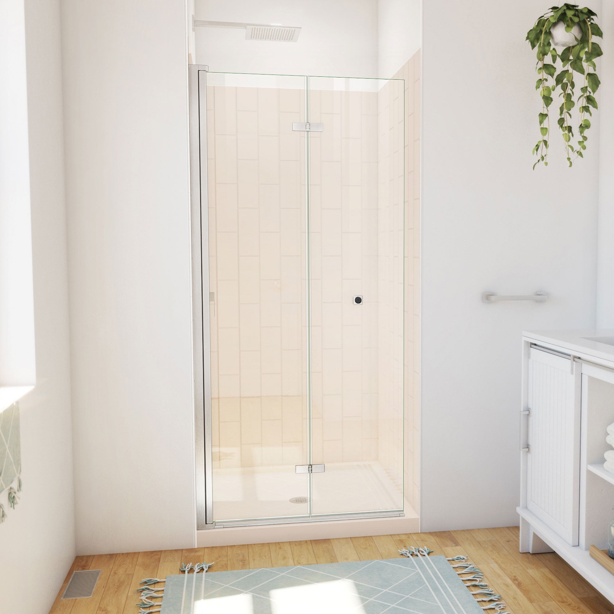 DreamLine Aqua-Q Fold 36 inch D x 36 inch W x 78 3/4 inch H Frameless Bi-fold Shower Door, Shower Base, and Wall Kit