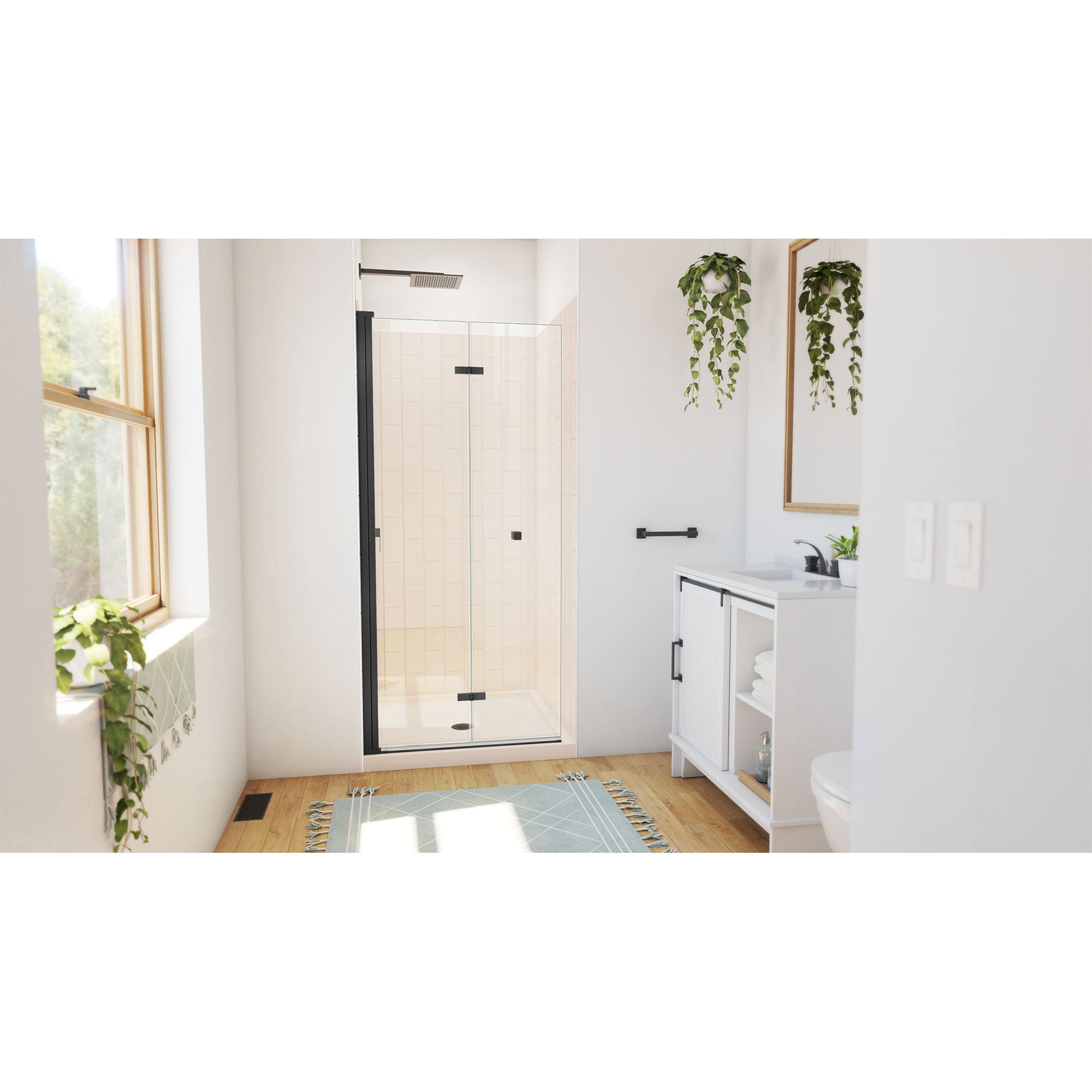 DreamLine Aqua-Q Fold 36 inch D x 36 inch W x 78 3/4 inch H Frameless Bi-fold Shower Door, Shower Base, and Wall Kit