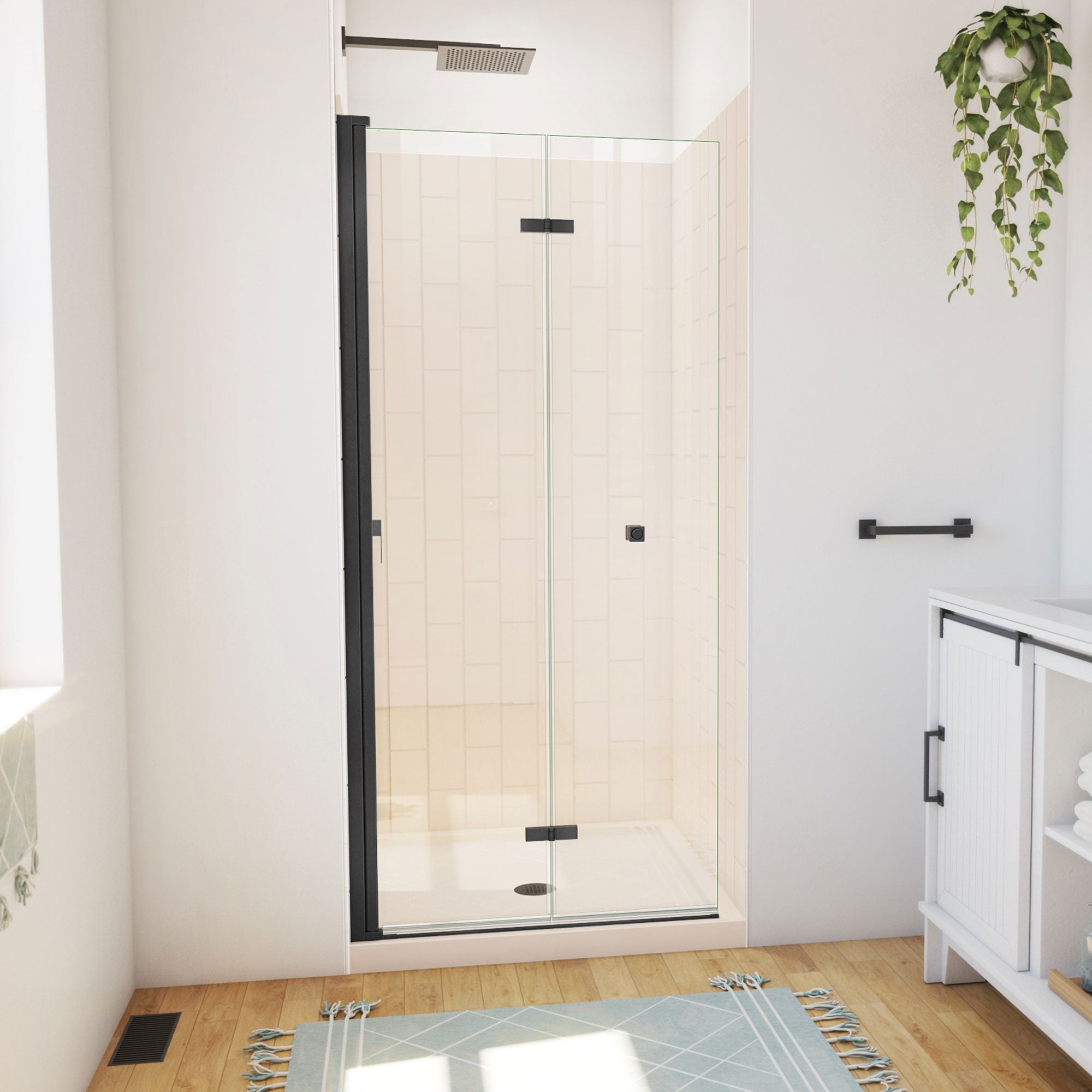 DreamLine Aqua-Q Fold 36 inch D x 36 inch W x 78 3/4 inch H Frameless Bi-fold Shower Door, Shower Base, and Wall Kit