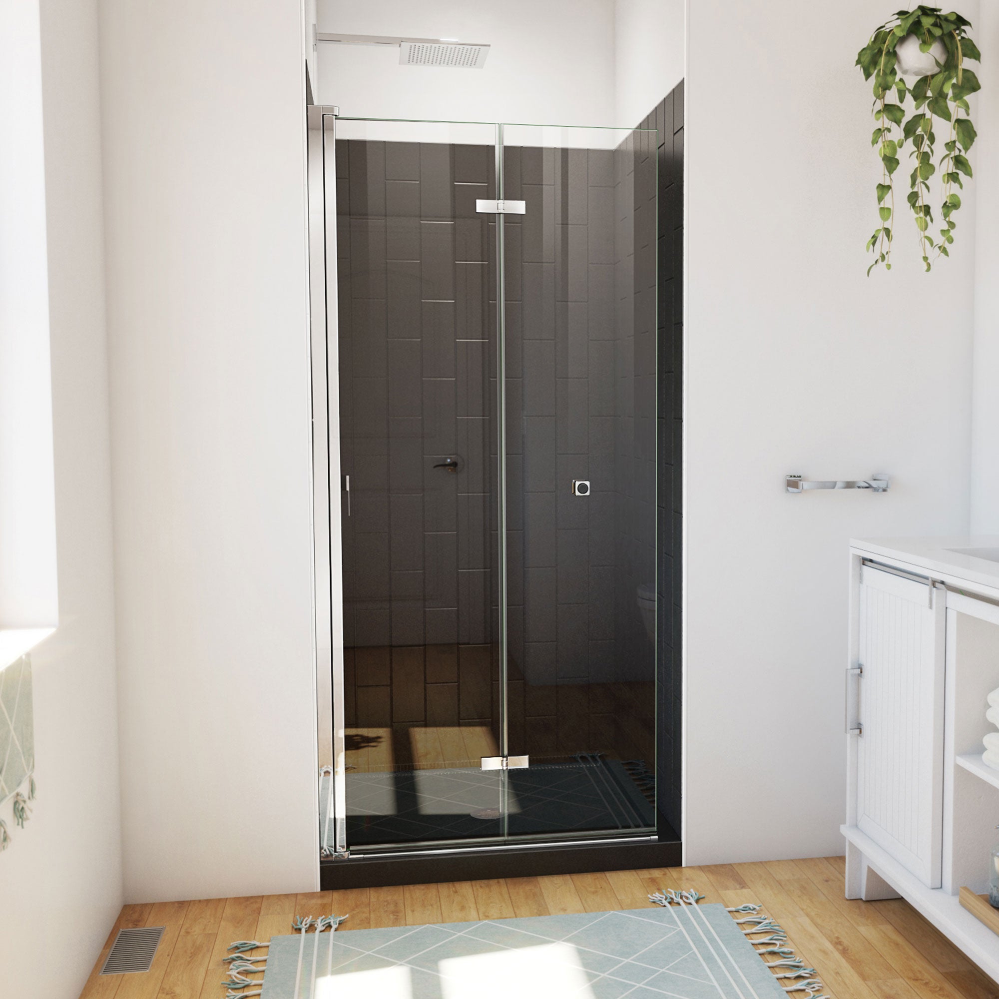 DreamLine Aqua-Q Fold 36 inch D x 36 inch W x 78 3/4 inch H Frameless Bi-fold Shower Door, Shower Base, and Wall Kit