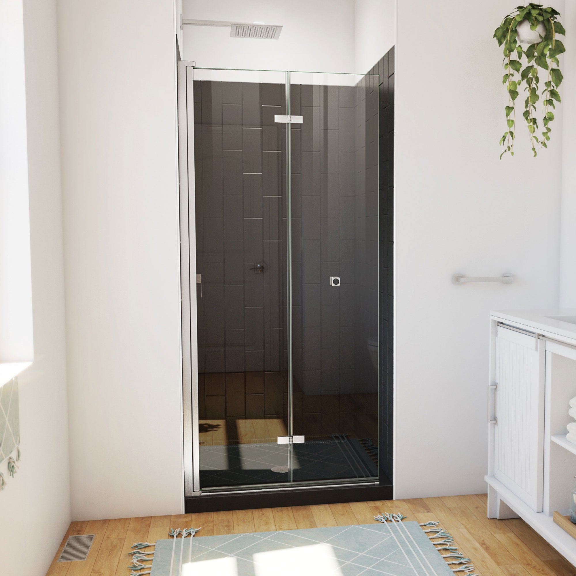 DreamLine Aqua-Q Fold 36 inch D x 36 inch W x 78 3/4 inch H Frameless Bi-fold Shower Door, Shower Base, and Wall Kit