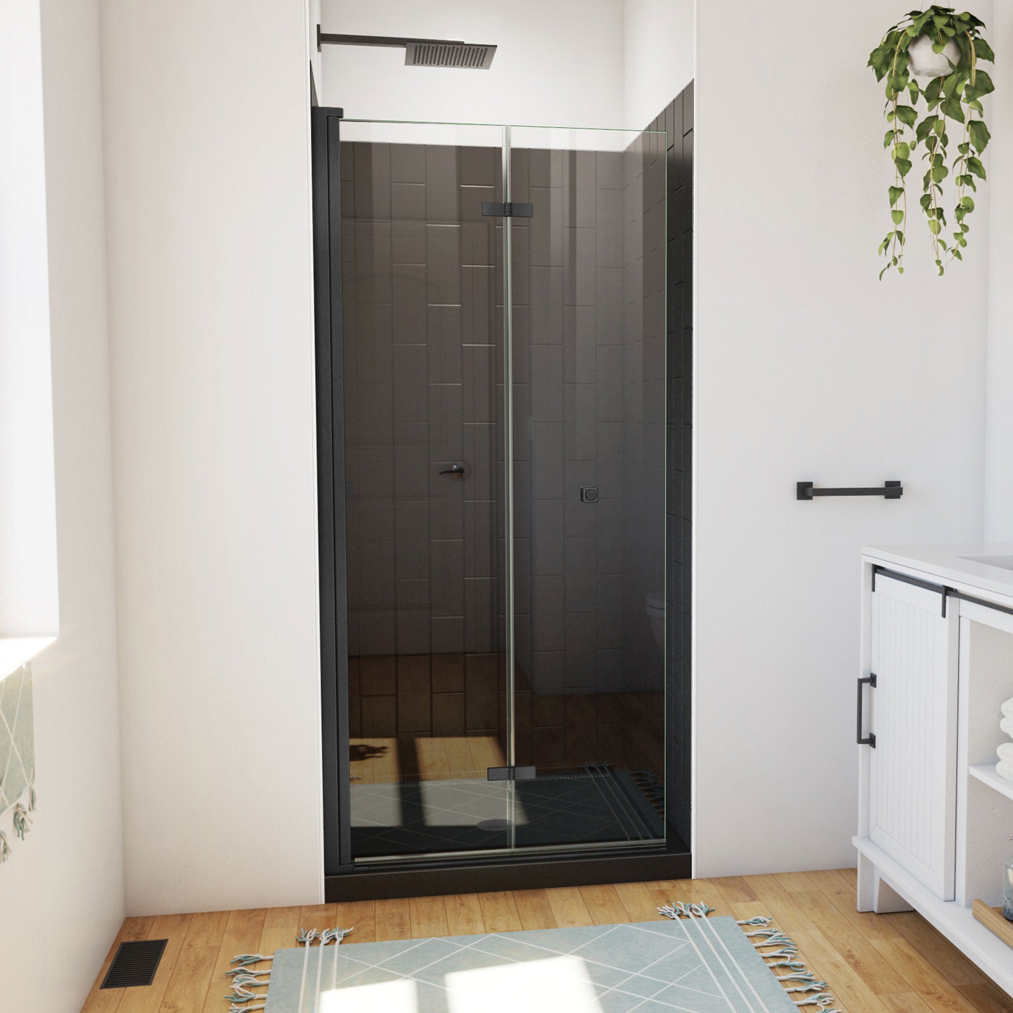 DreamLine Aqua-Q Fold 36 inch D x 36 inch W x 78 3/4 inch H Frameless Bi-fold Shower Door, Shower Base, and Wall Kit