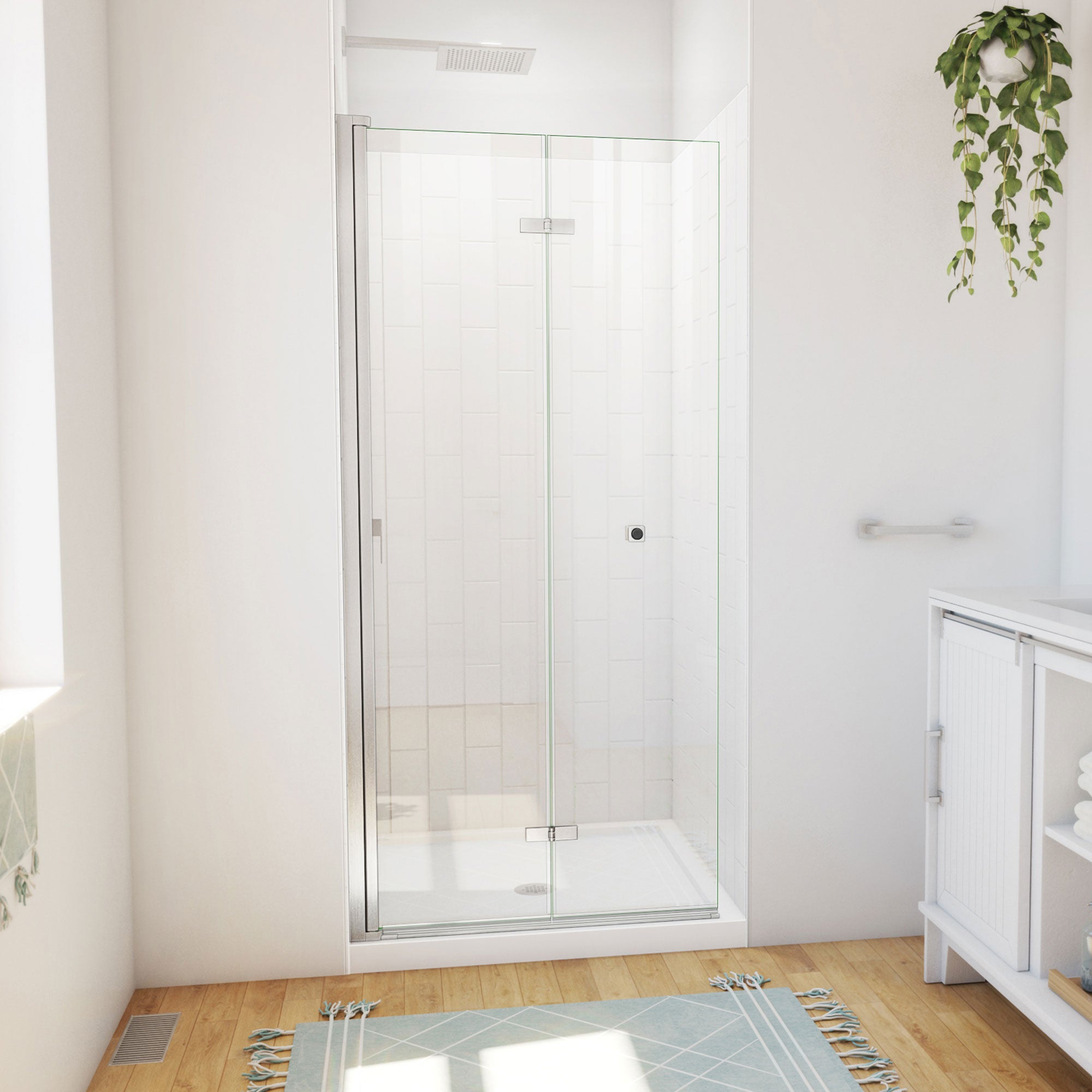 DreamLine Aqua-Q Fold 36 inch D x 36 inch W x 78 3/4 inch H Frameless Bi-fold Shower Door, Shower Base, and Wall Kit