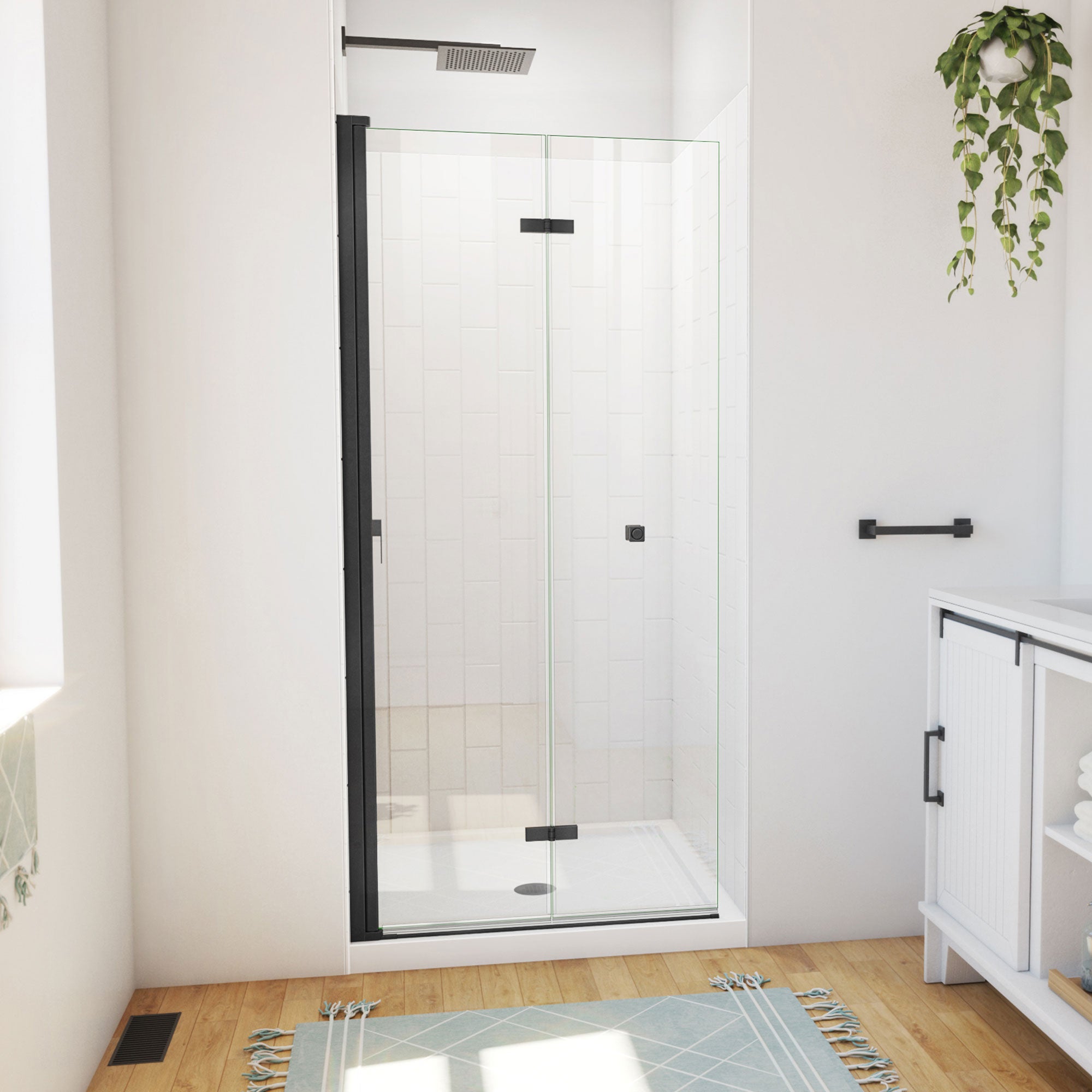 DreamLine Aqua-Q Fold 36 inch D x 36 inch W x 78 3/4 inch H Frameless Bi-fold Shower Door, Shower Base, and Wall Kit