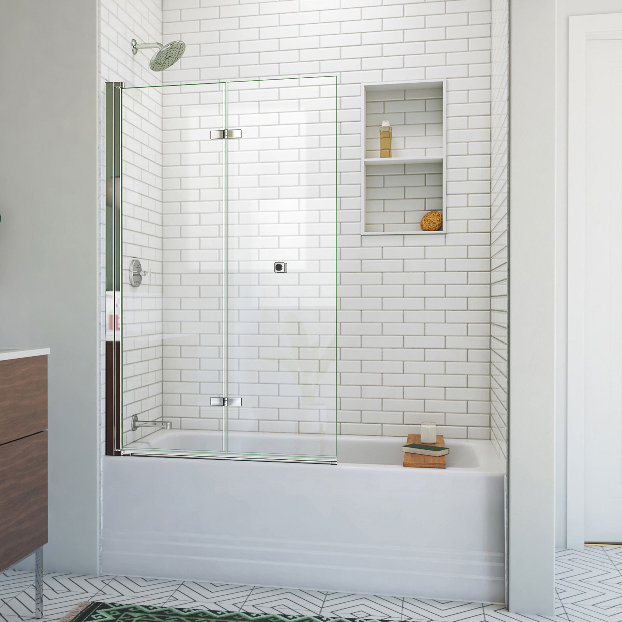 DreamLine Aqua-Q Fold 36 inch W x 58 inch H Frameless Bi-fold Tub Door