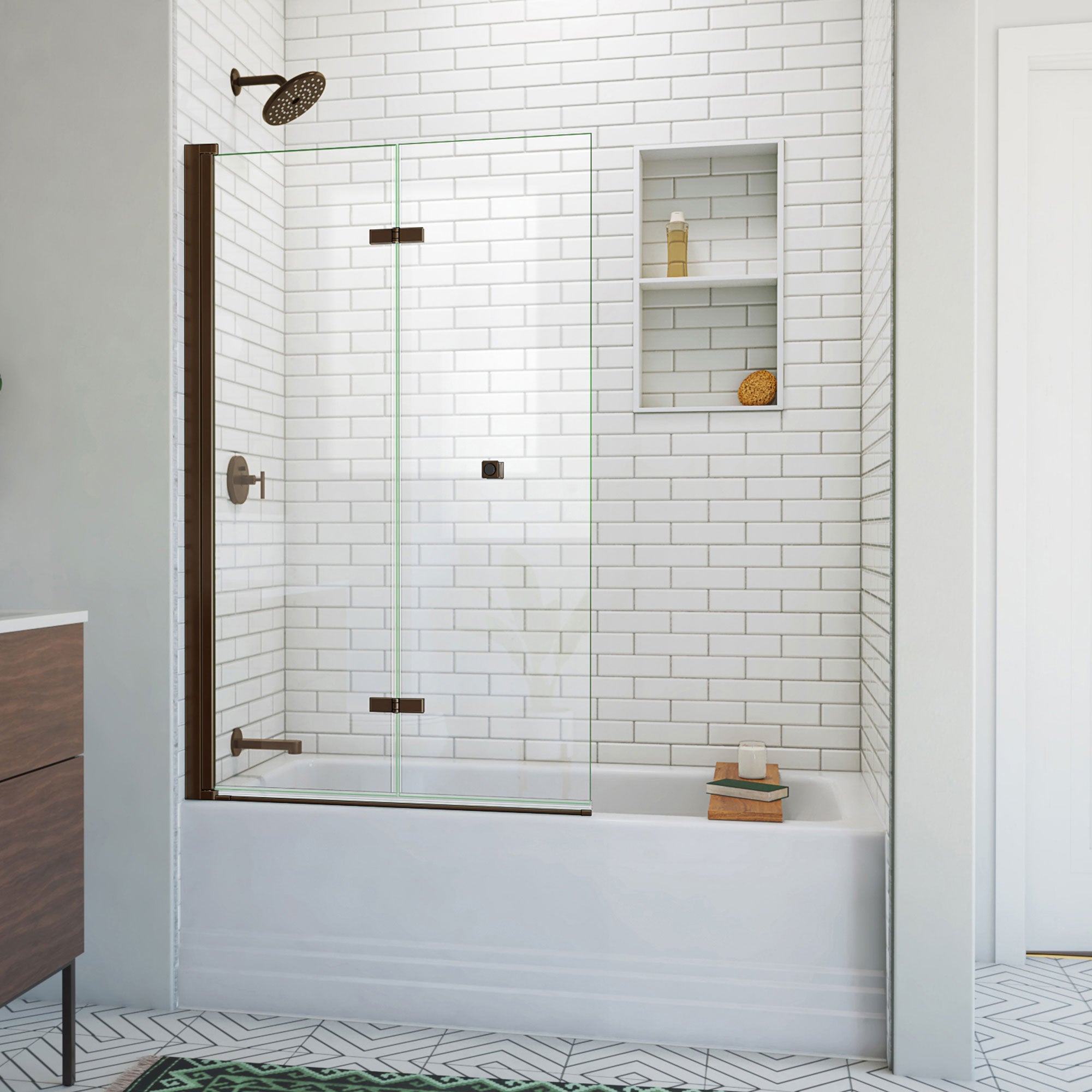 DreamLine Aqua-Q Fold 36 inch W x 58 inch H Frameless Bi-fold Tub Door