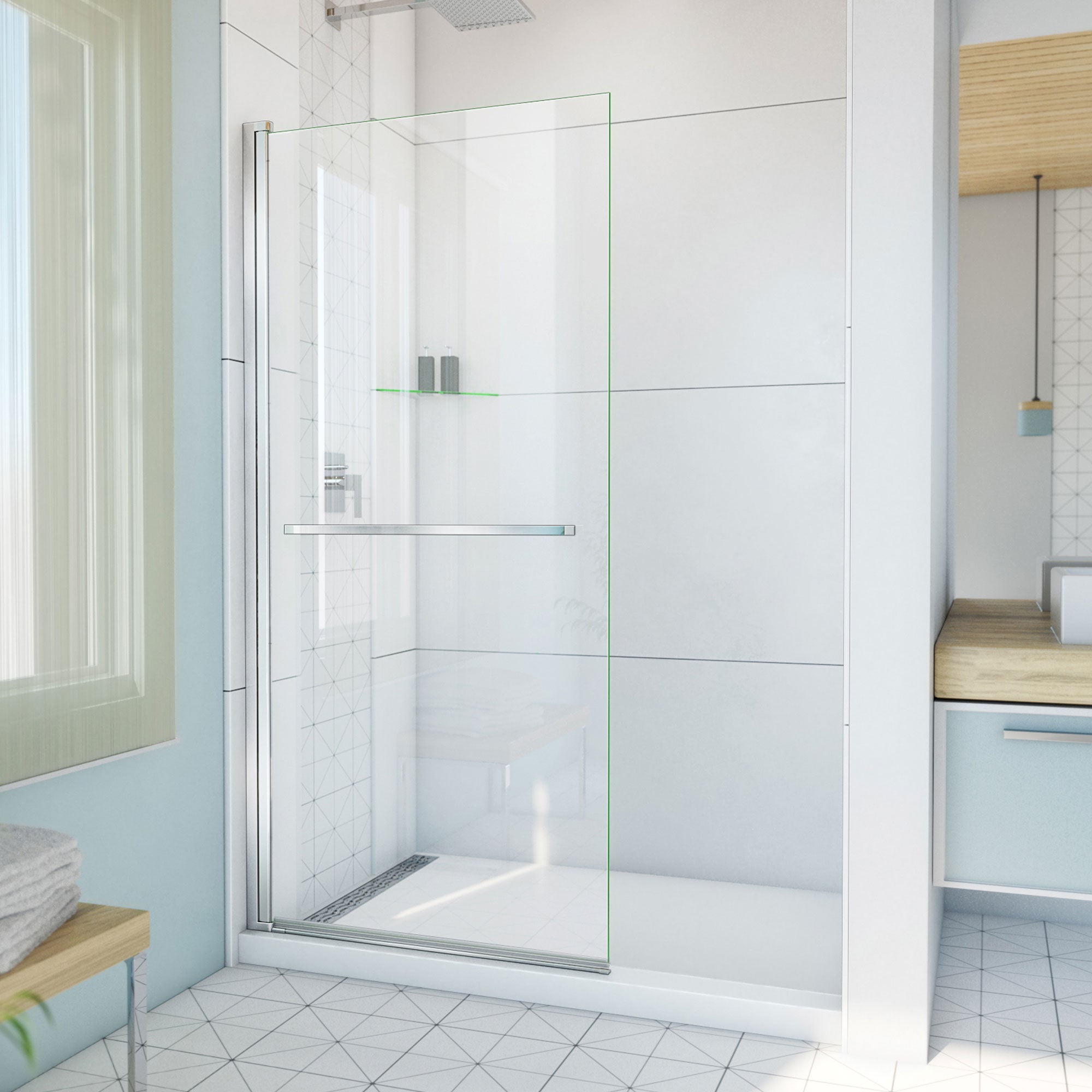DreamLine Aqua-Q Swing 34 inch W x 72 inch H Frameless Swing Shower Door
