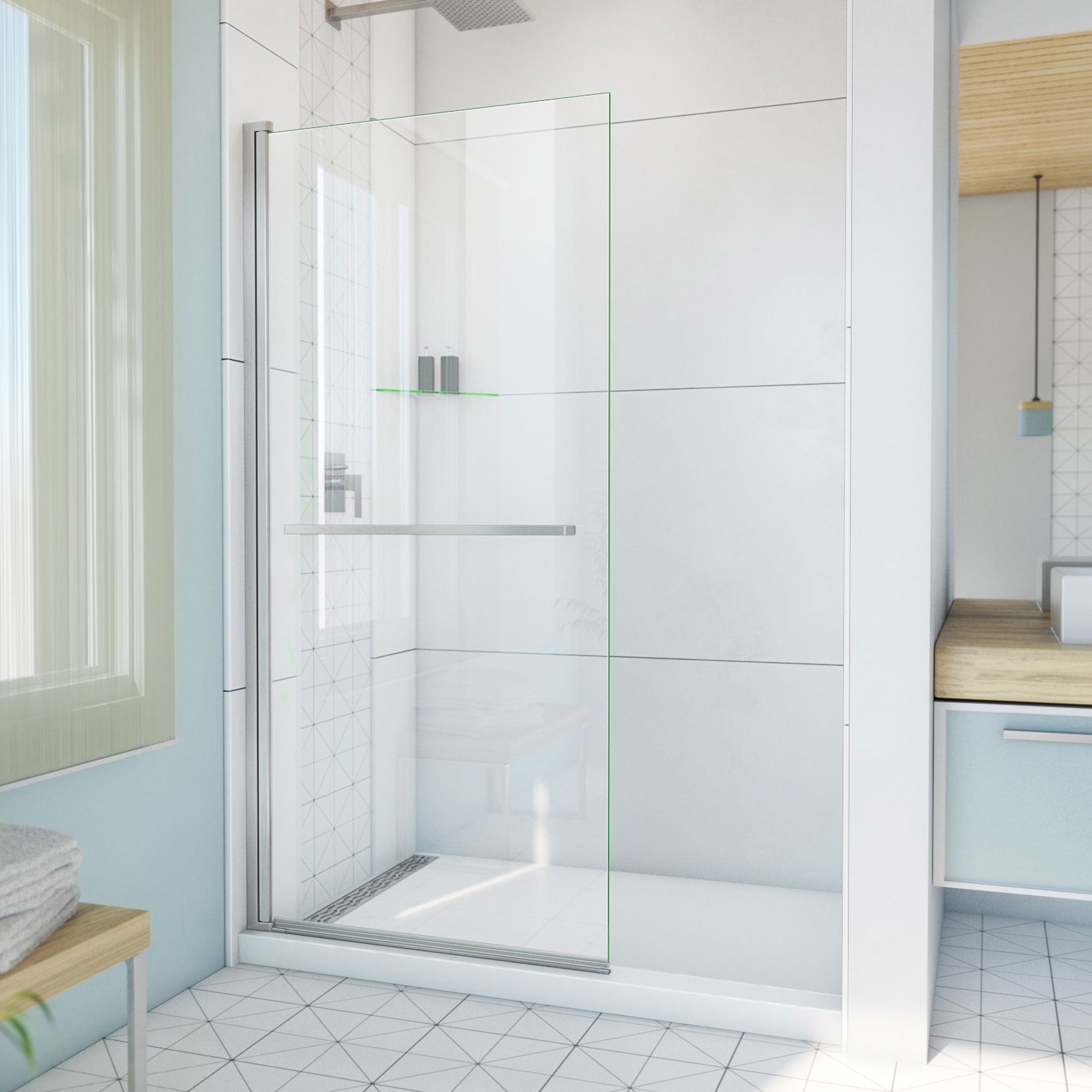 DreamLine Aqua-Q Swing 34 inch W x 72 inch H Frameless Swing Shower Door