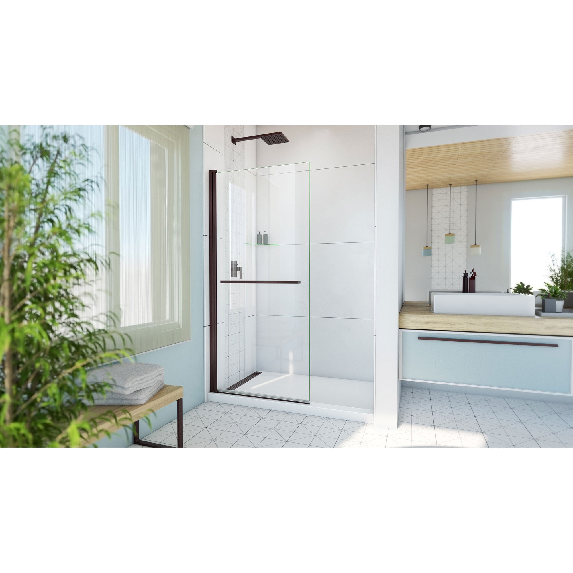 DreamLine Aqua-Q Swing 34 inch W x 72 inch H Frameless Swing Shower Door