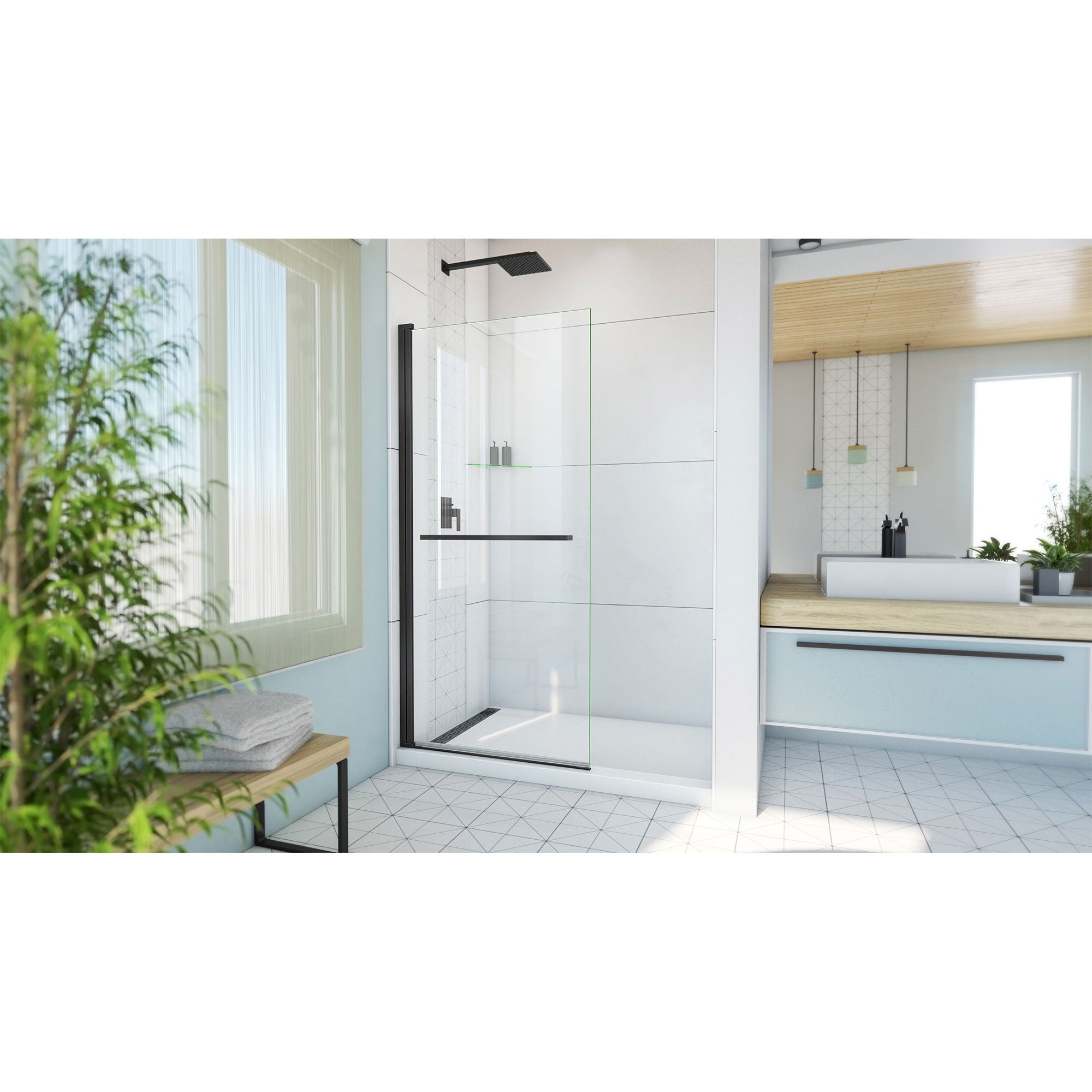DreamLine Aqua-Q Swing 34 inch W x 72 inch H Frameless Swing Shower Door