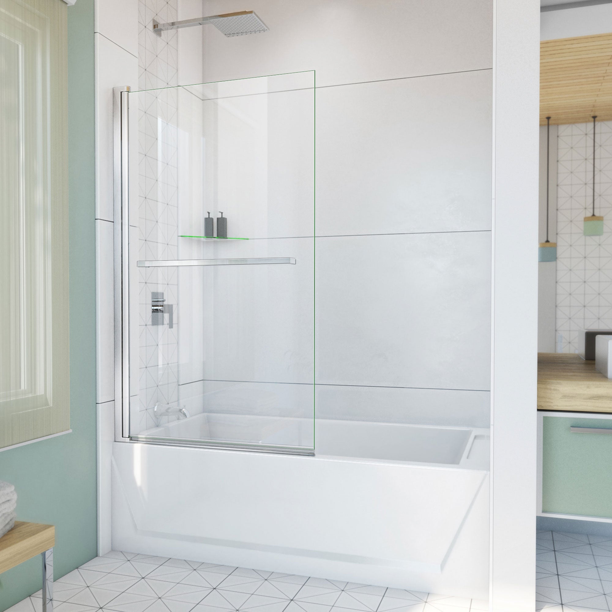 DreamLine Aqua-Q Swing 34 inch W x 58 inch H Frameless Swing Tub Door