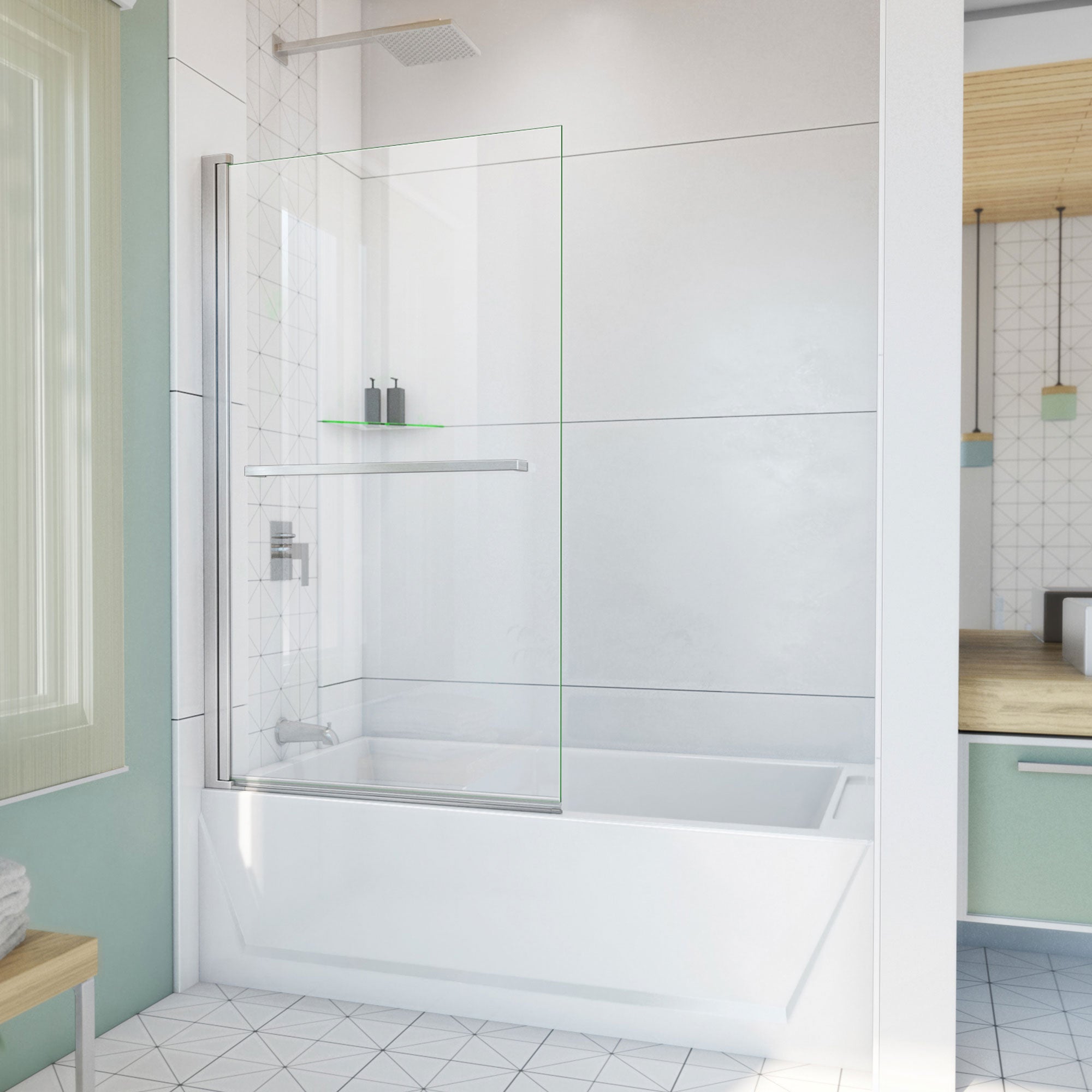 DreamLine Aqua-Q Swing 34 inch W x 58 inch H Frameless Swing Tub Door