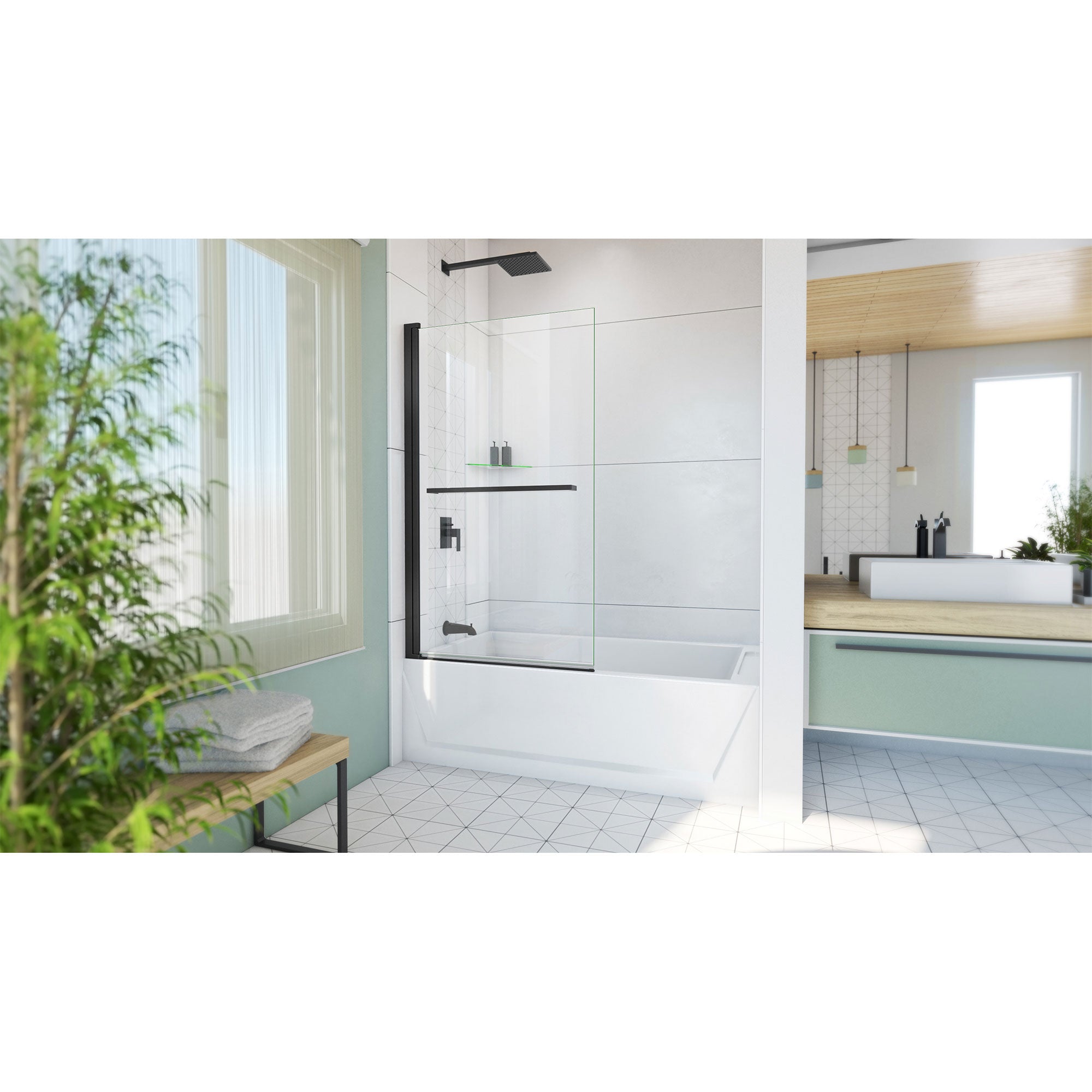DreamLine Aqua-Q Swing 34 inch W x 58 inch H Frameless Swing Tub Door