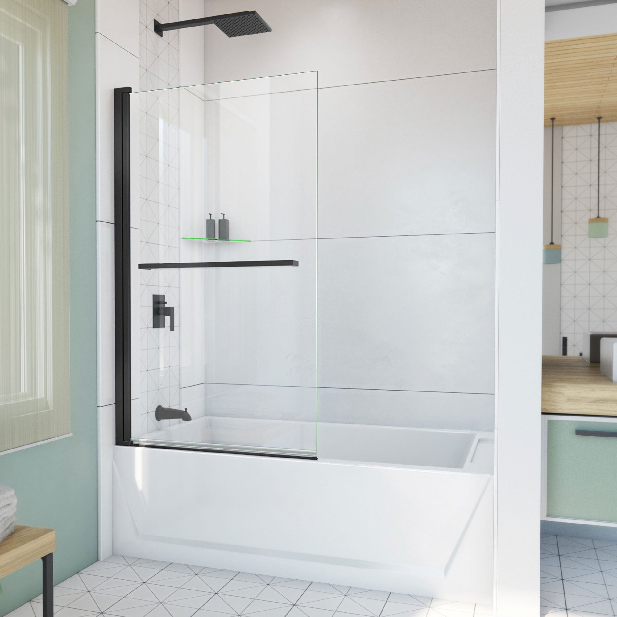 DreamLine Aqua-Q Swing 34 inch W x 58 inch H Frameless Swing Tub Door