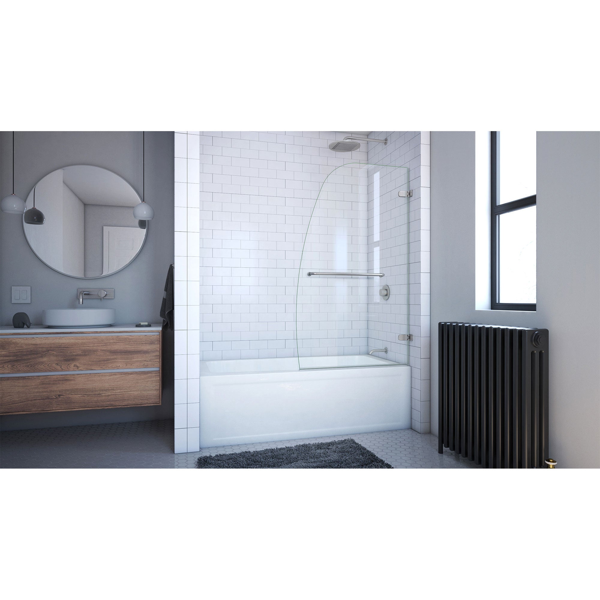 DreamLine Aqua Uno 34 5/16 inch W x 58 inch H Frameless Hinged Tub Door