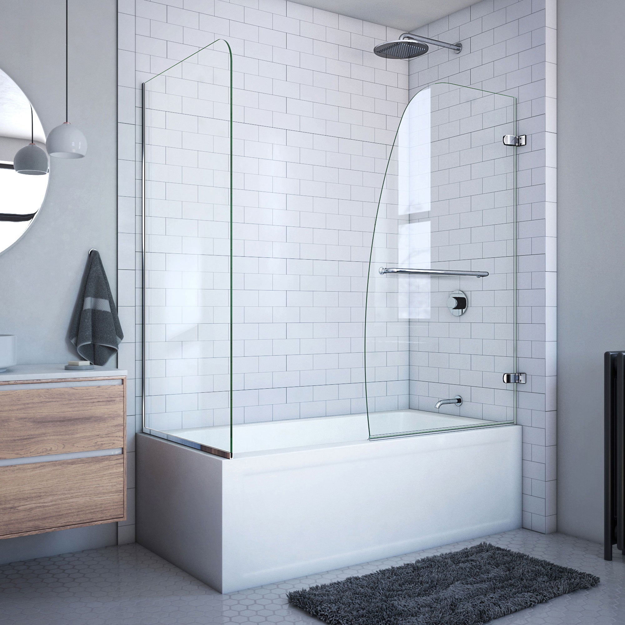 DreamLine Aqua Uno 56 - 60 inch W x 30 inch D x 58 inch H Frameless Hinged Tub Door with Return Panel