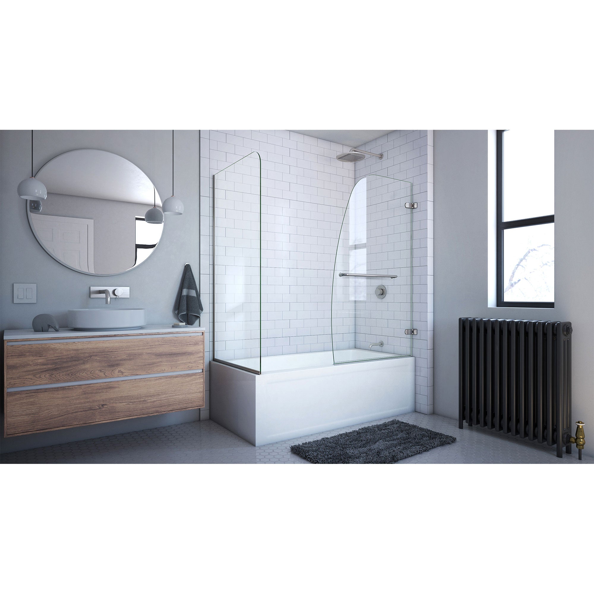 DreamLine Aqua Uno 56 - 60 inch W x 30 inch D x 58 inch H Frameless Hinged Tub Door with Return Panel