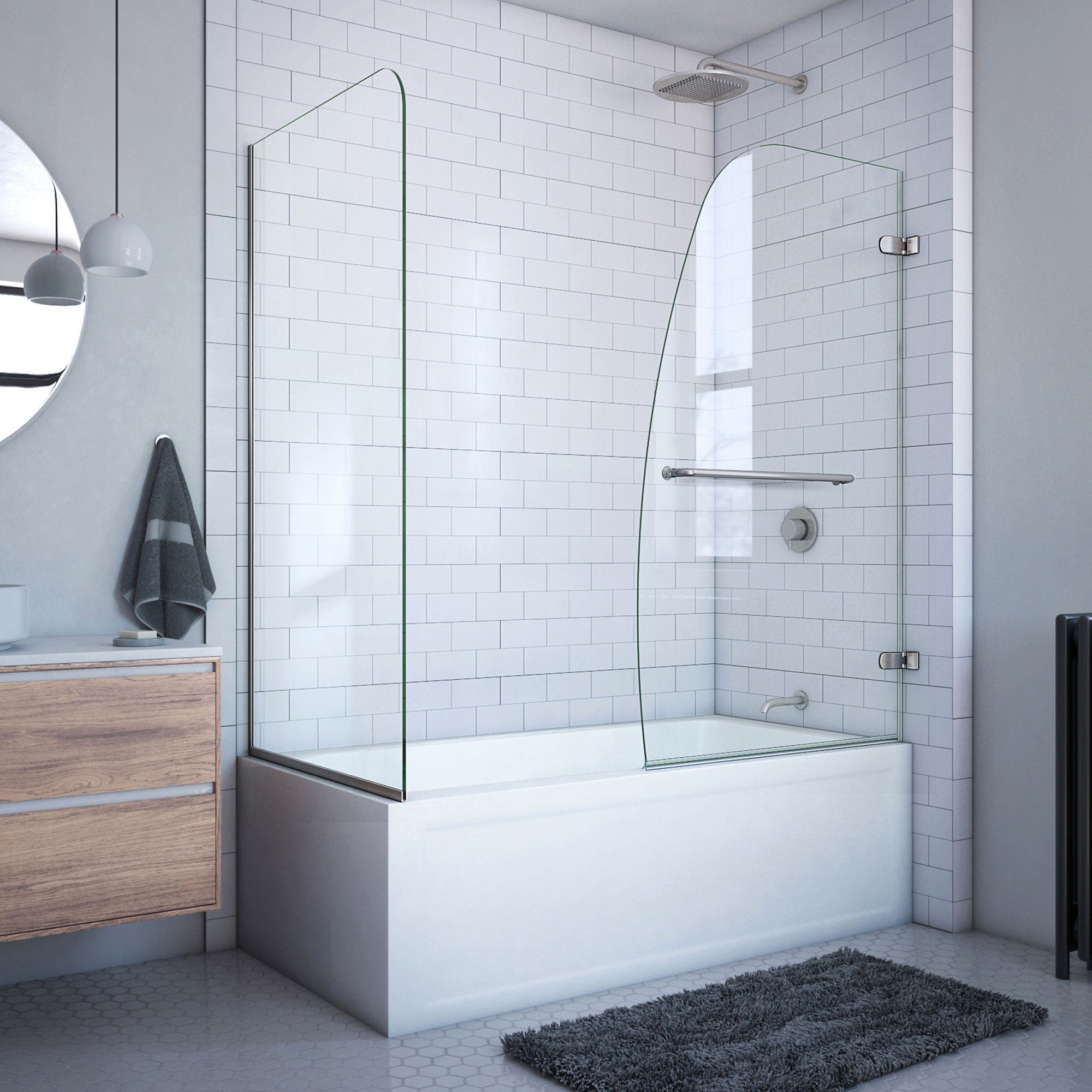 DreamLine Aqua Uno 56 - 60 inch W x 30 inch D x 58 inch H Frameless Hinged Tub Door with Return Panel