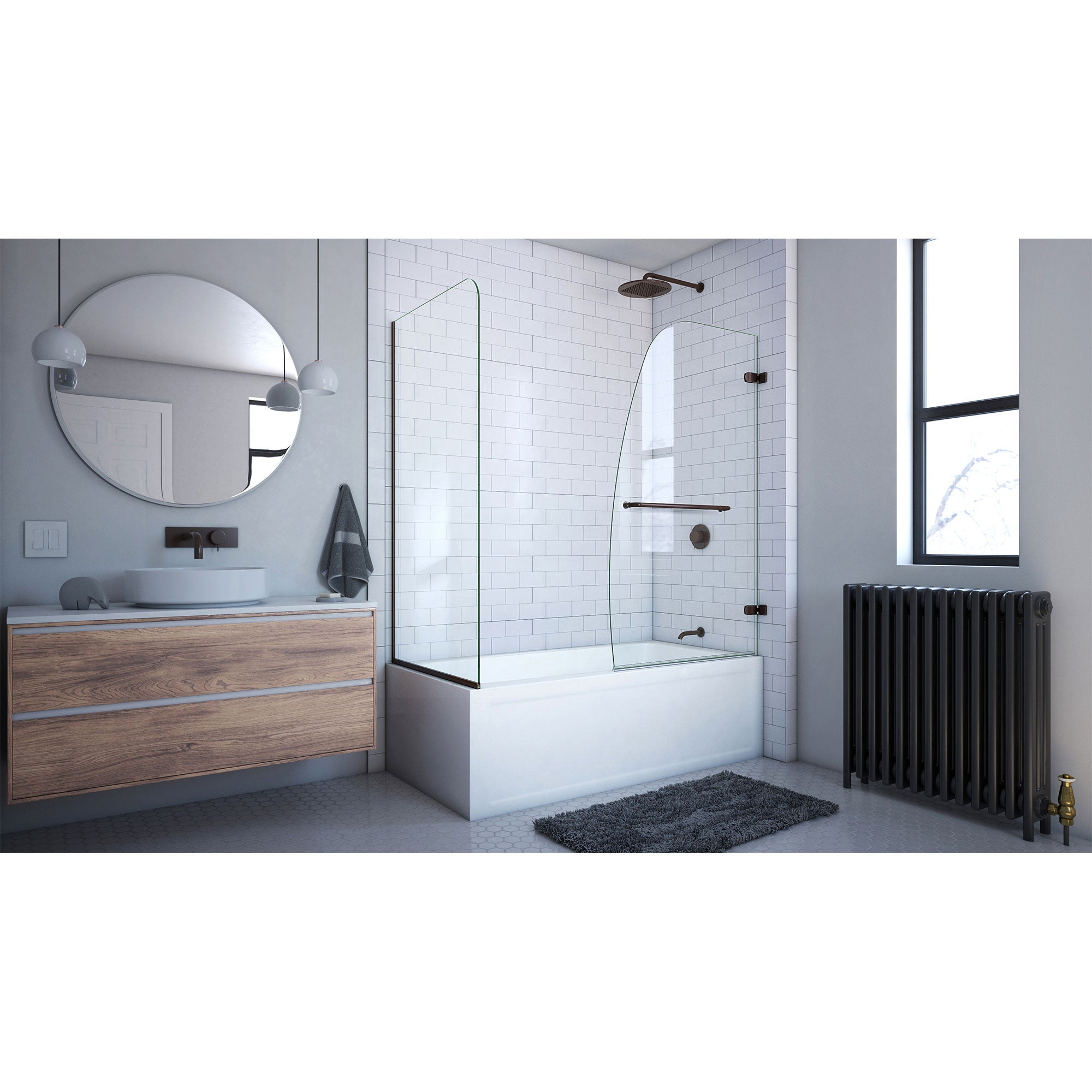 DreamLine Aqua Uno 56 - 60 inch W x 30 inch D x 58 inch H Frameless Hinged Tub Door with Return Panel