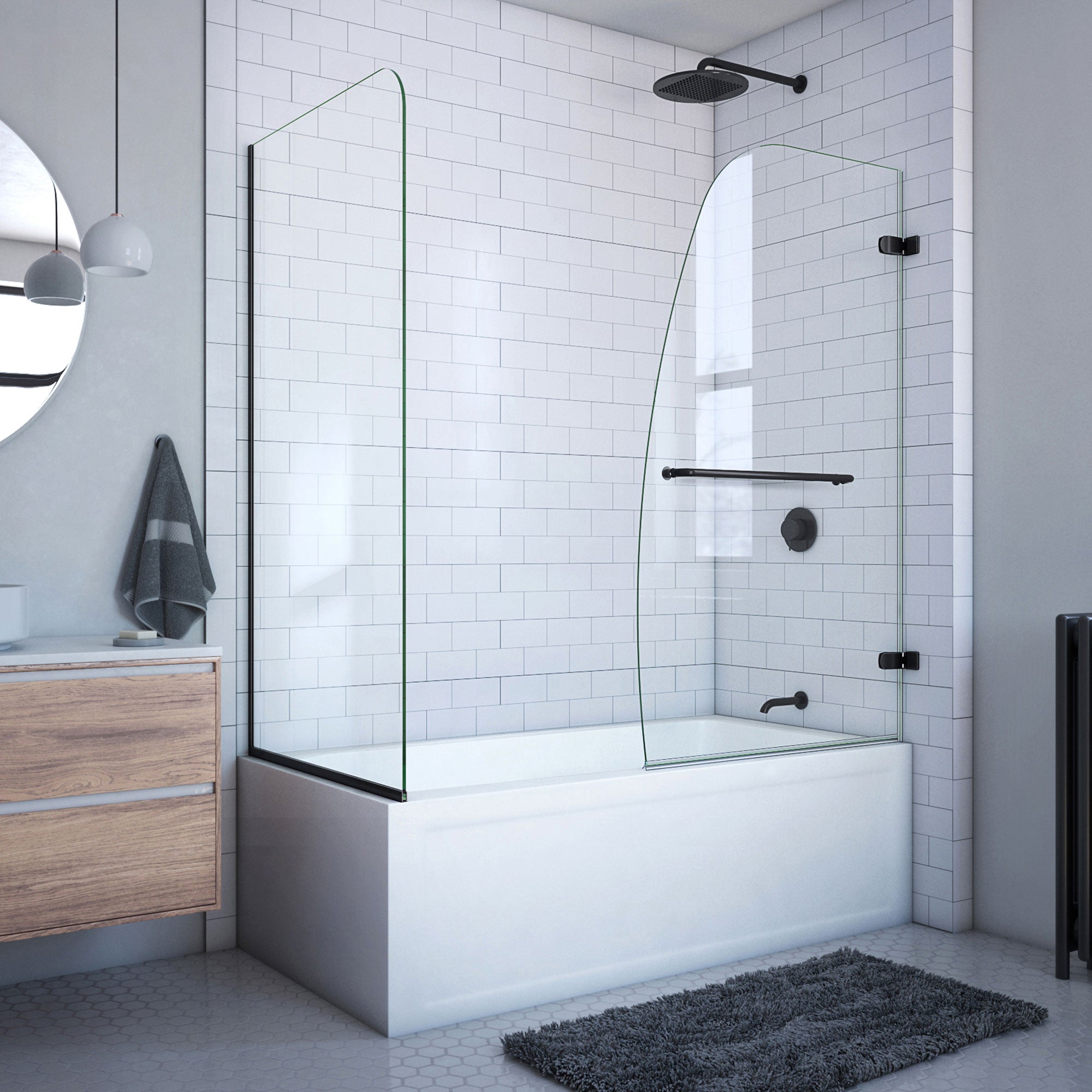 DreamLine Aqua Uno 56 - 60 inch W x 30 inch D x 58 inch H Frameless Hinged Tub Door with Return Panel