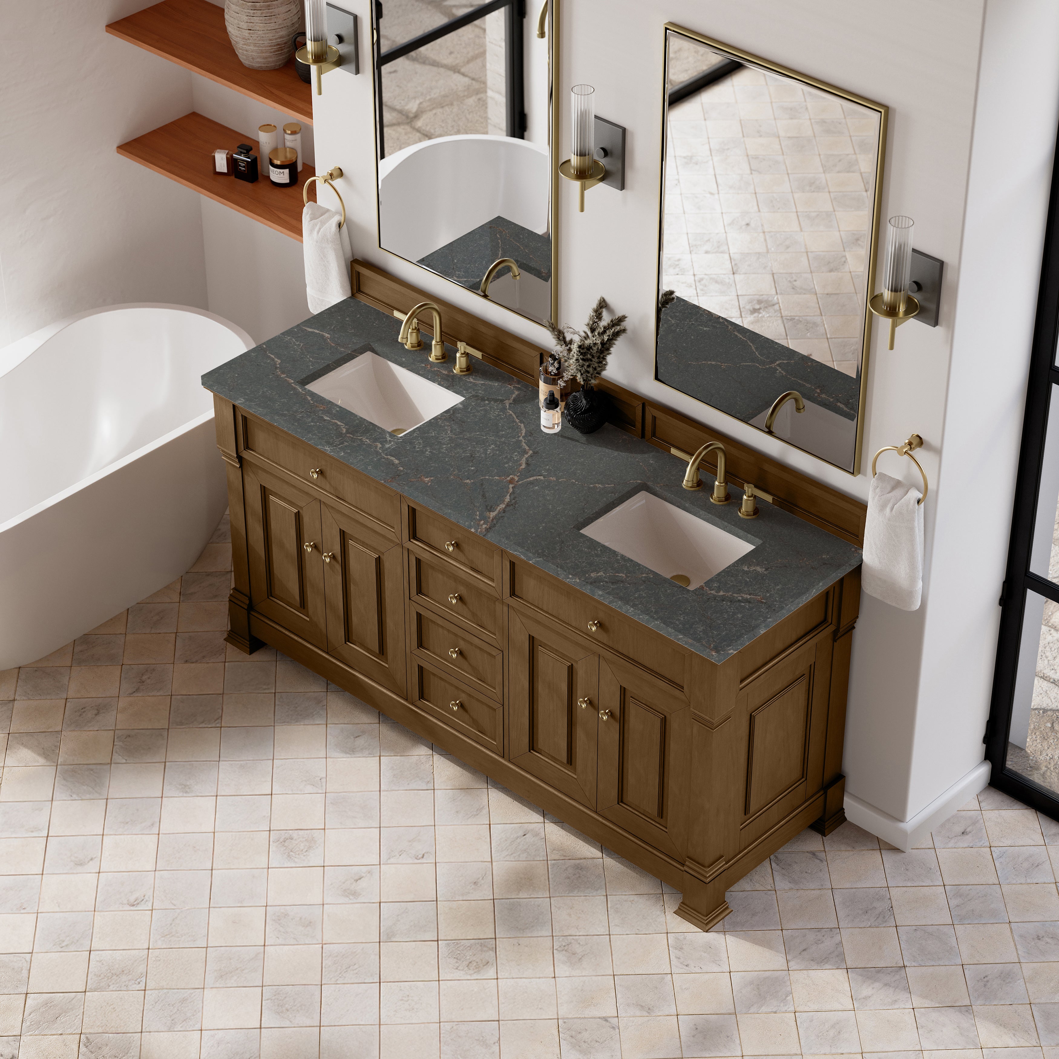 James Martin Brookfield 72" Double Vanity in Honey Oak with 3cm Countertop