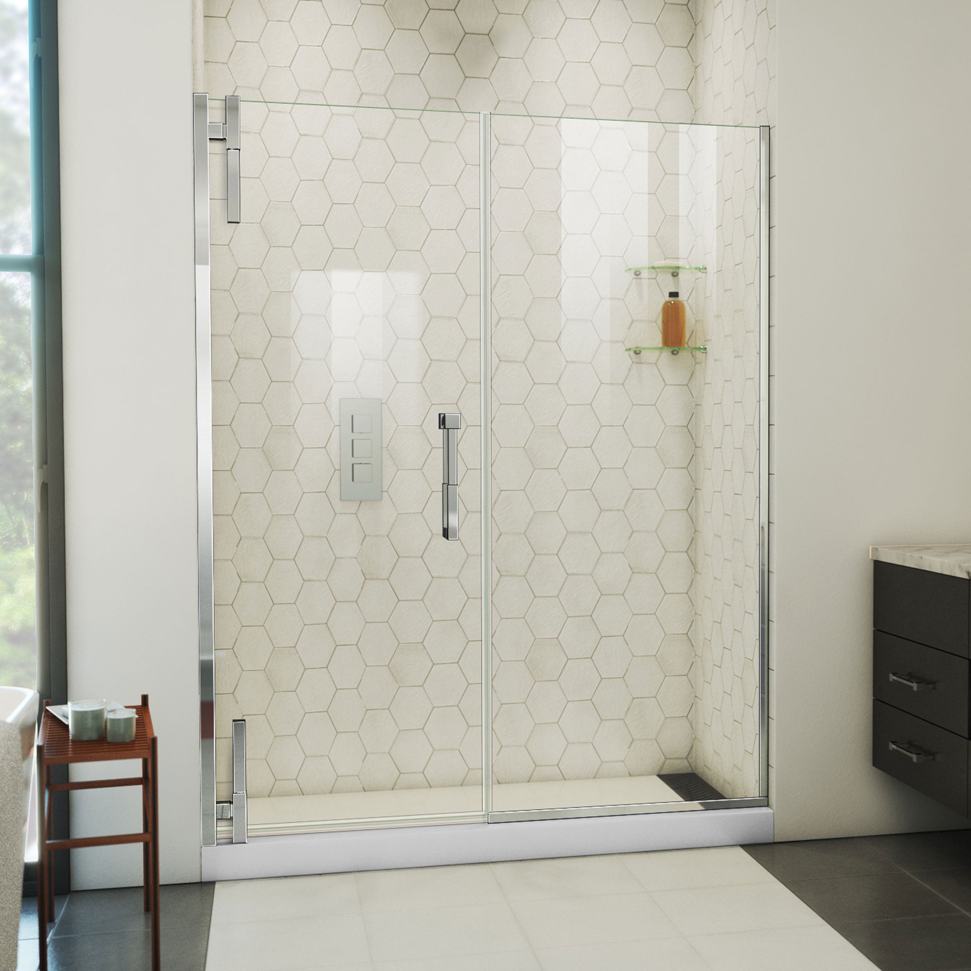 DreamLine Ascend 58 1/2 - 59 1/2 inch W x 72 inch H Frameless Pivot Shower Door