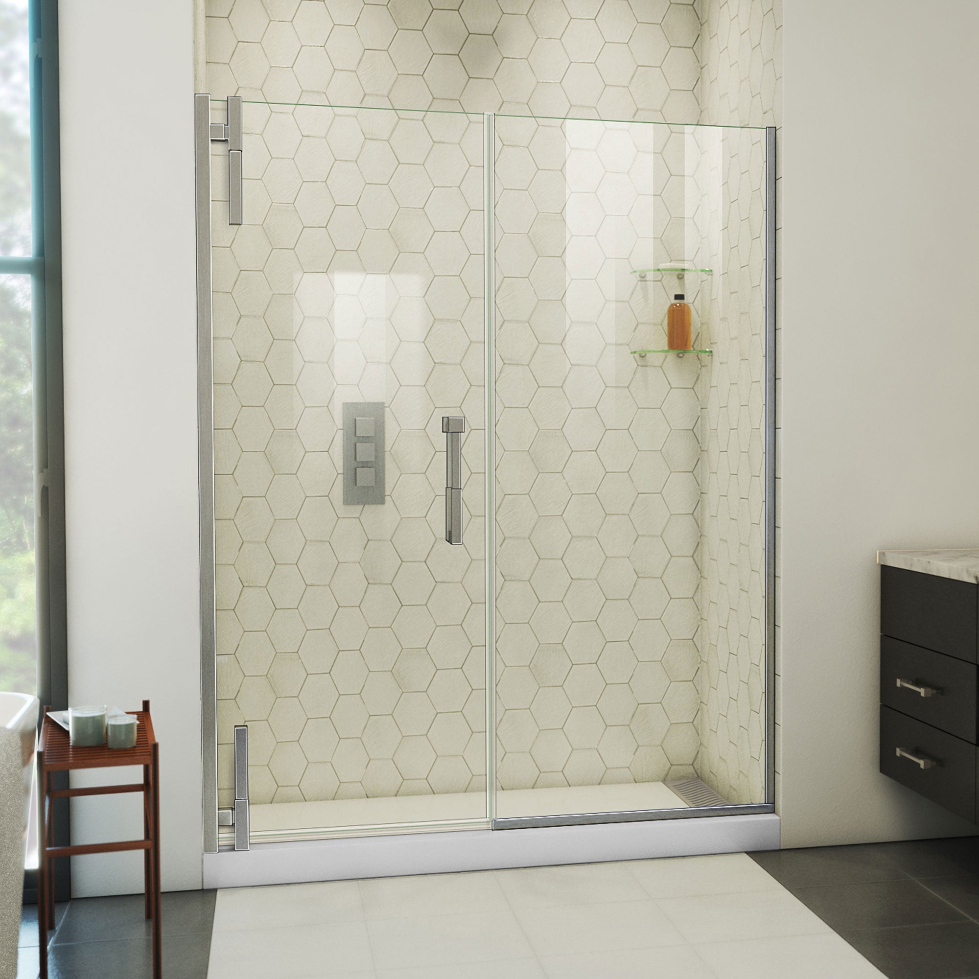 DreamLine Ascend 58 1/2 - 59 1/2 inch W x 72 inch H Frameless Pivot Shower Door