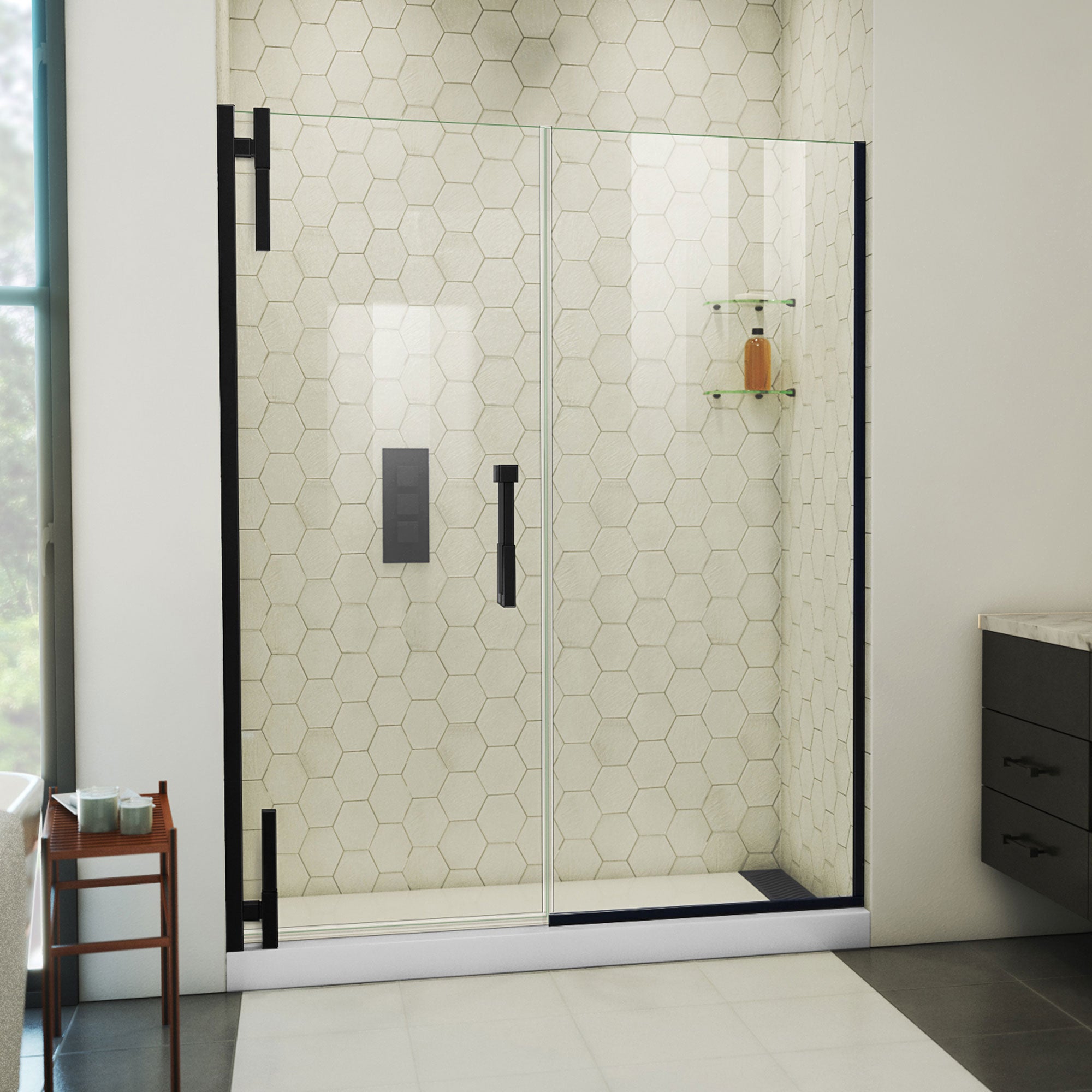 DreamLine Ascend 58 1/2 - 59 1/2 inch W x 72 inch H Frameless Pivot Shower Door