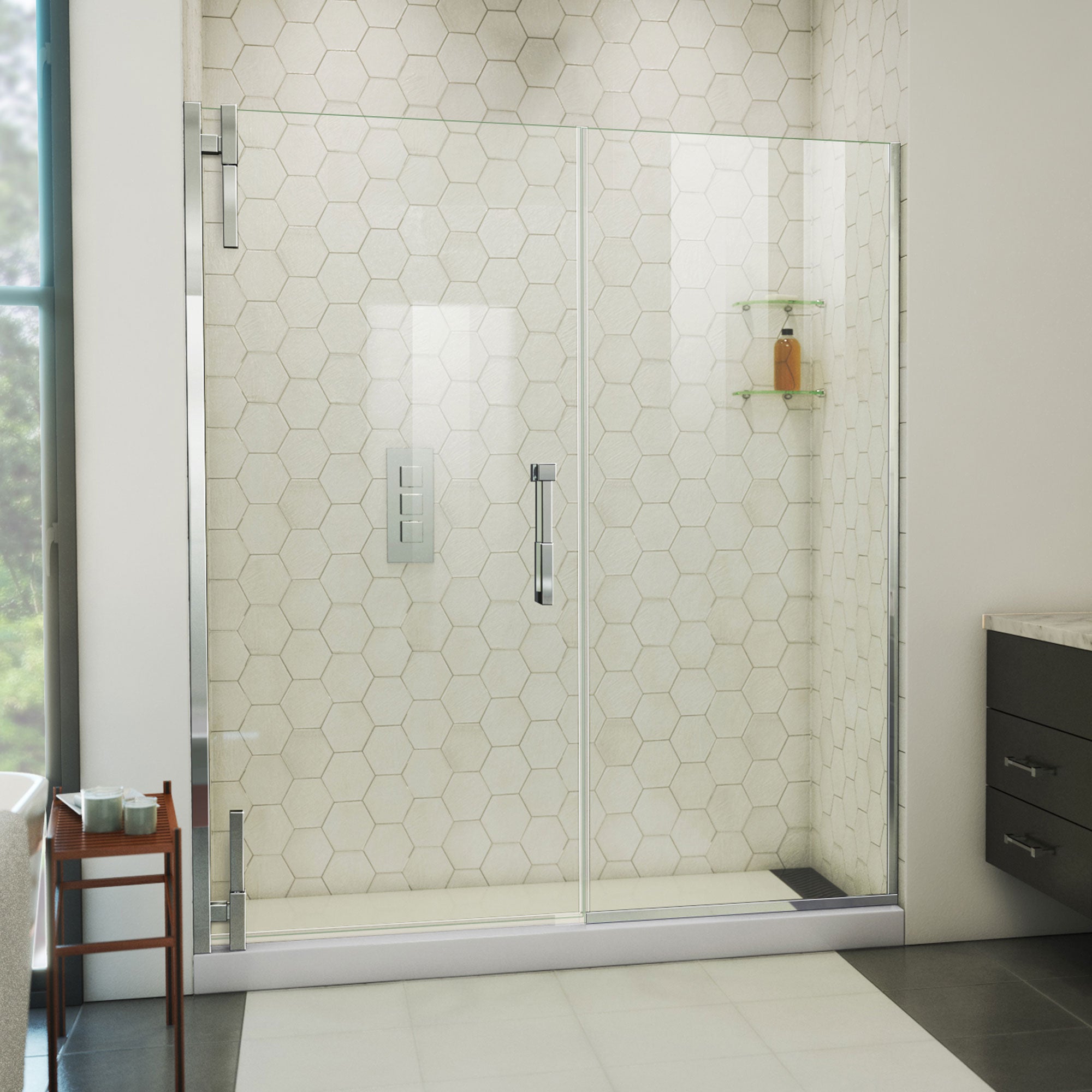 DreamLine Ascend 64 1/2 - 65 1/2 inch W x 72 inch H Frameless Pivot Shower Door