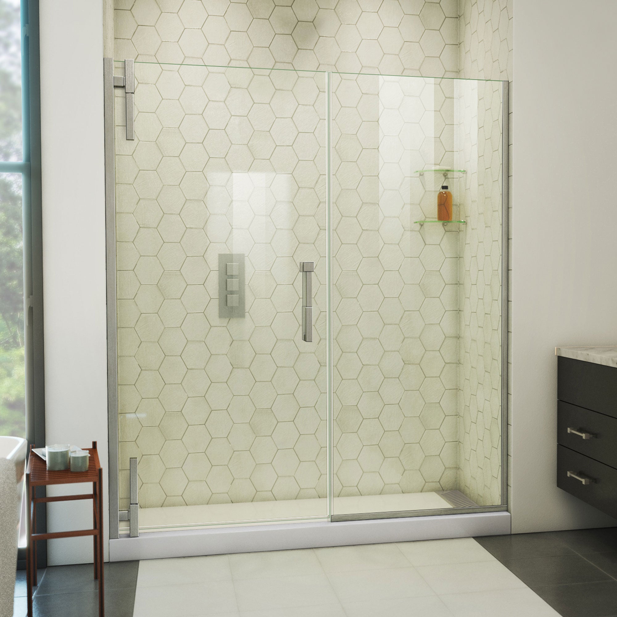 DreamLine Ascend 64 1/2 - 65 1/2 inch W x 72 inch H Frameless Pivot Shower Door