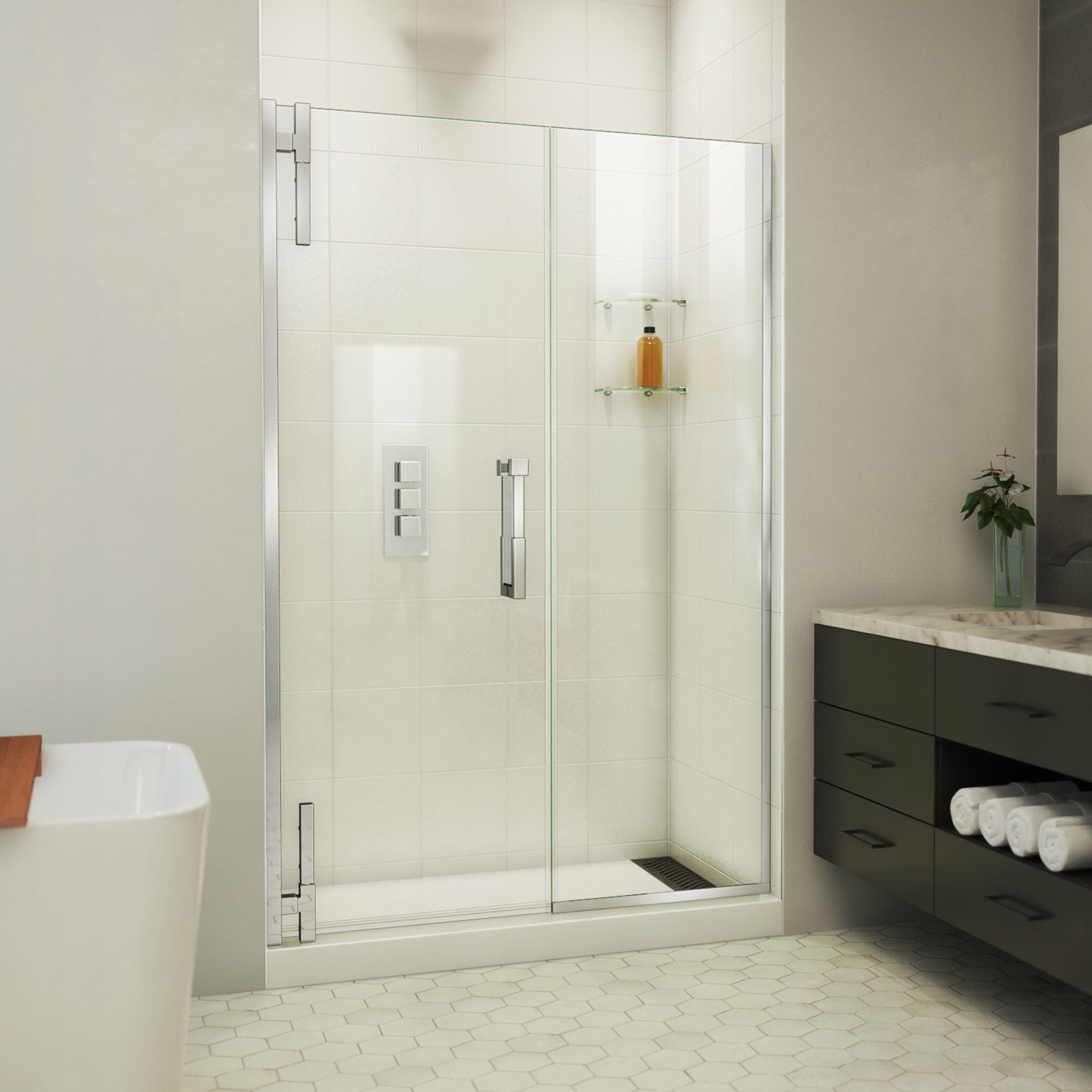 DreamLine Ascend 56 - 57 inch W x 72 inch H Frameless Pivot Shower Door